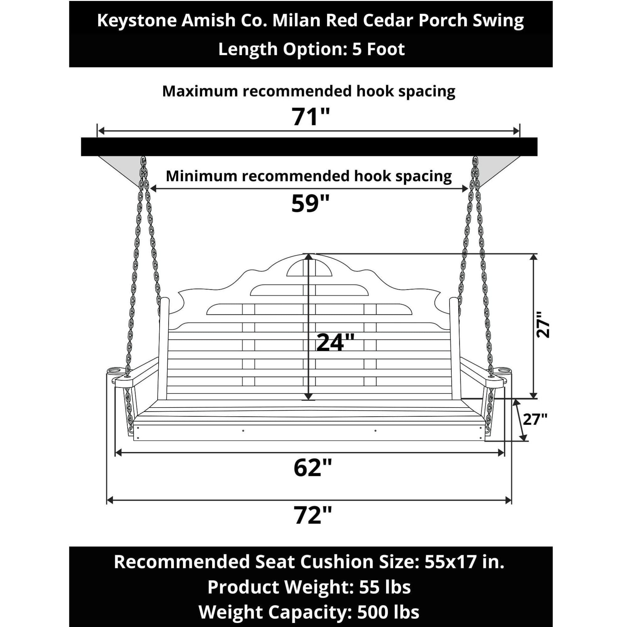 Keystone Amish Co. 5 Foot Milan Red Cedar Porch Swing with Cupholders