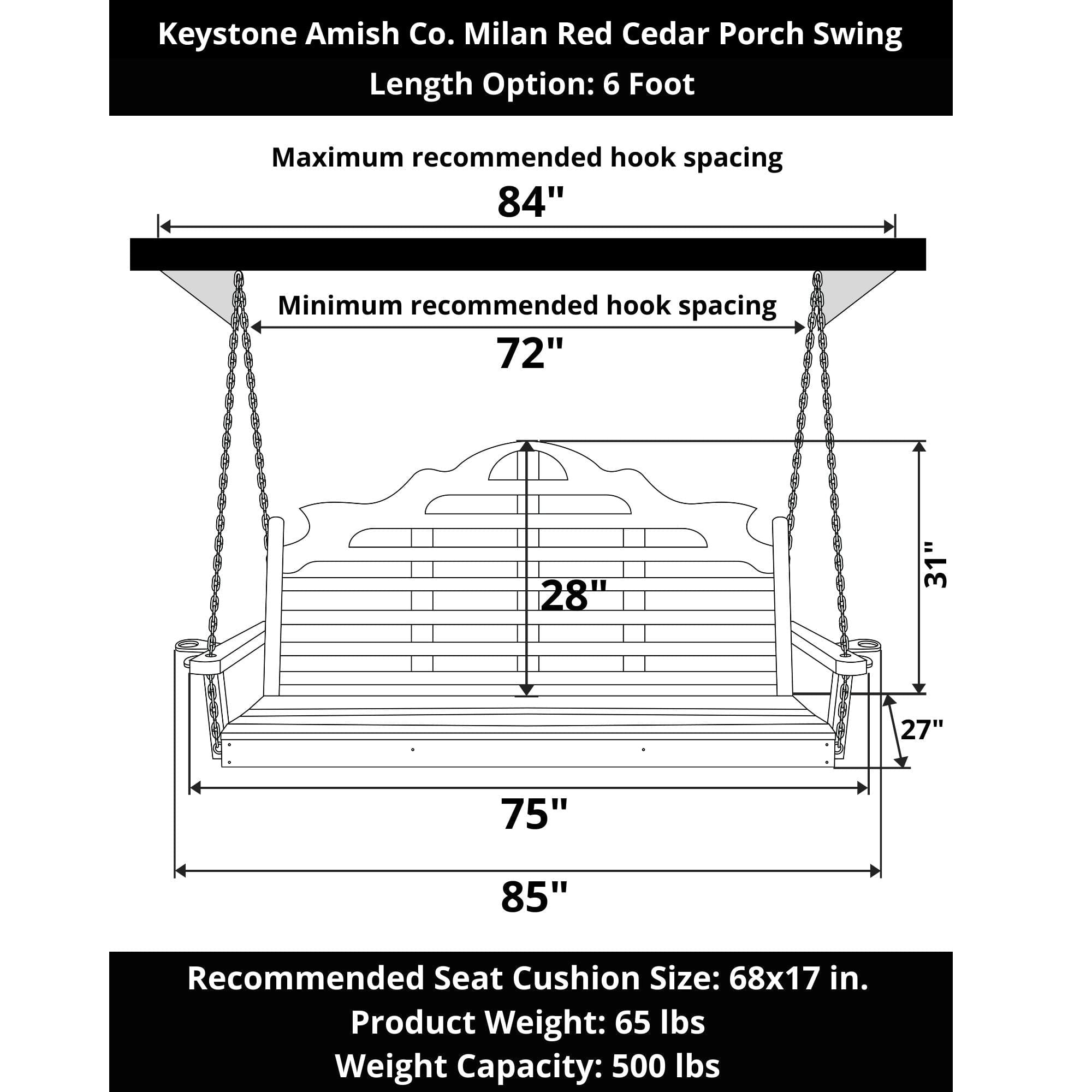 Keystone Amish Co. 6 Foot Milan Red Cedar Porch Swing with Cupholders