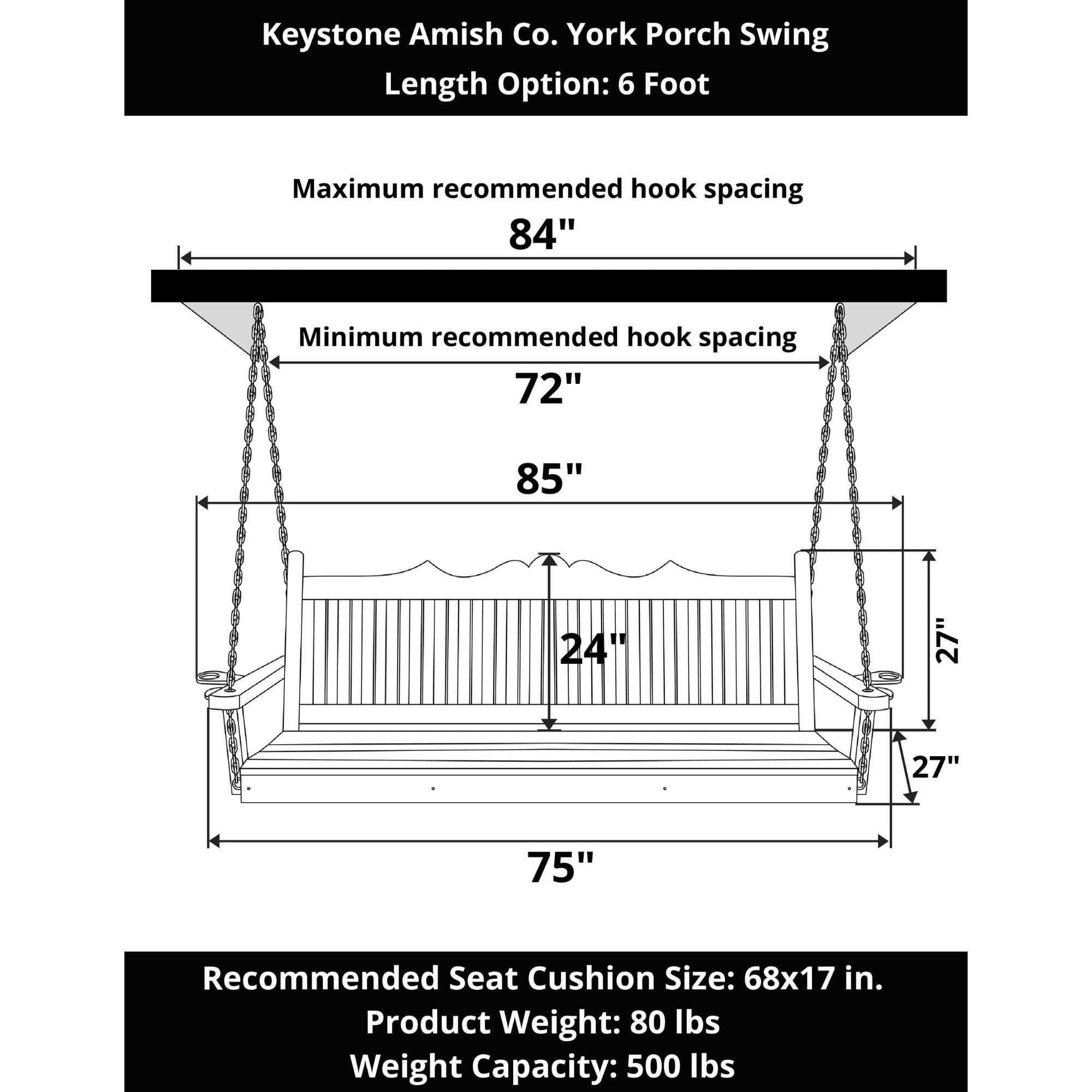Keystone Amish Co. 6 Foot York Porch Swing, Carribean Blue