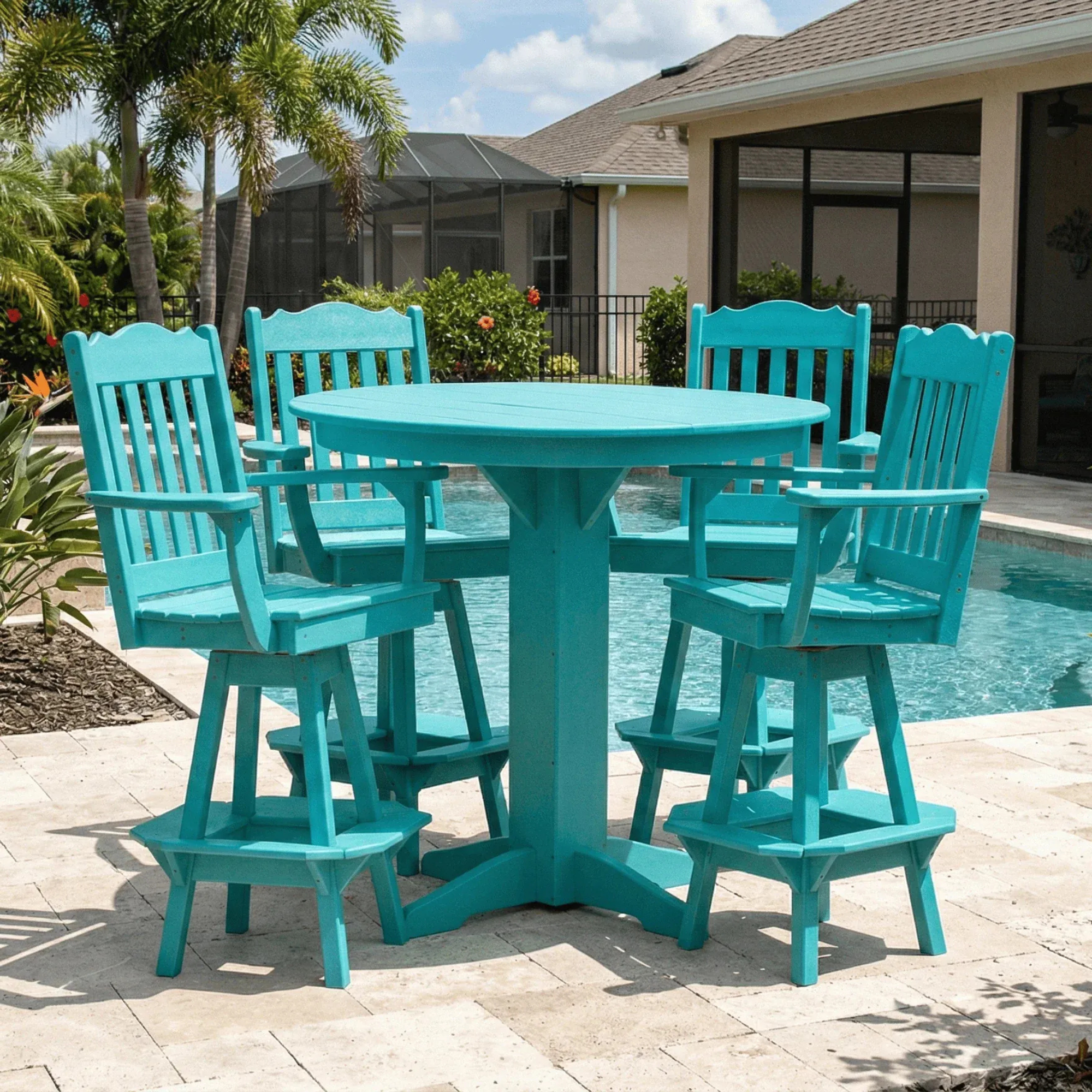 Keystone Amish Co. York 5-Piece Poly Bar Dining Set with Round Table