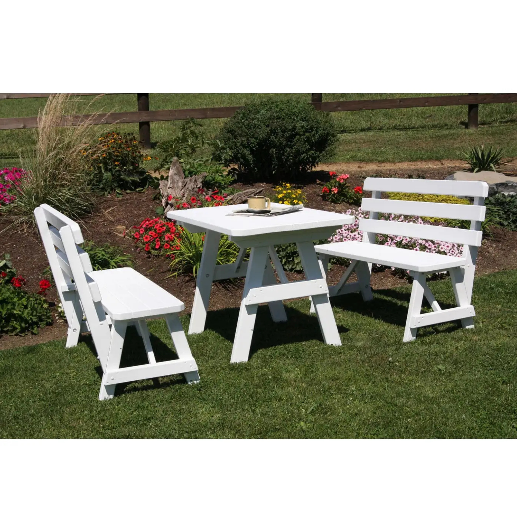 Keystone Amish Co. Wooden Outdoor Dining Set with 2 Backed Benches