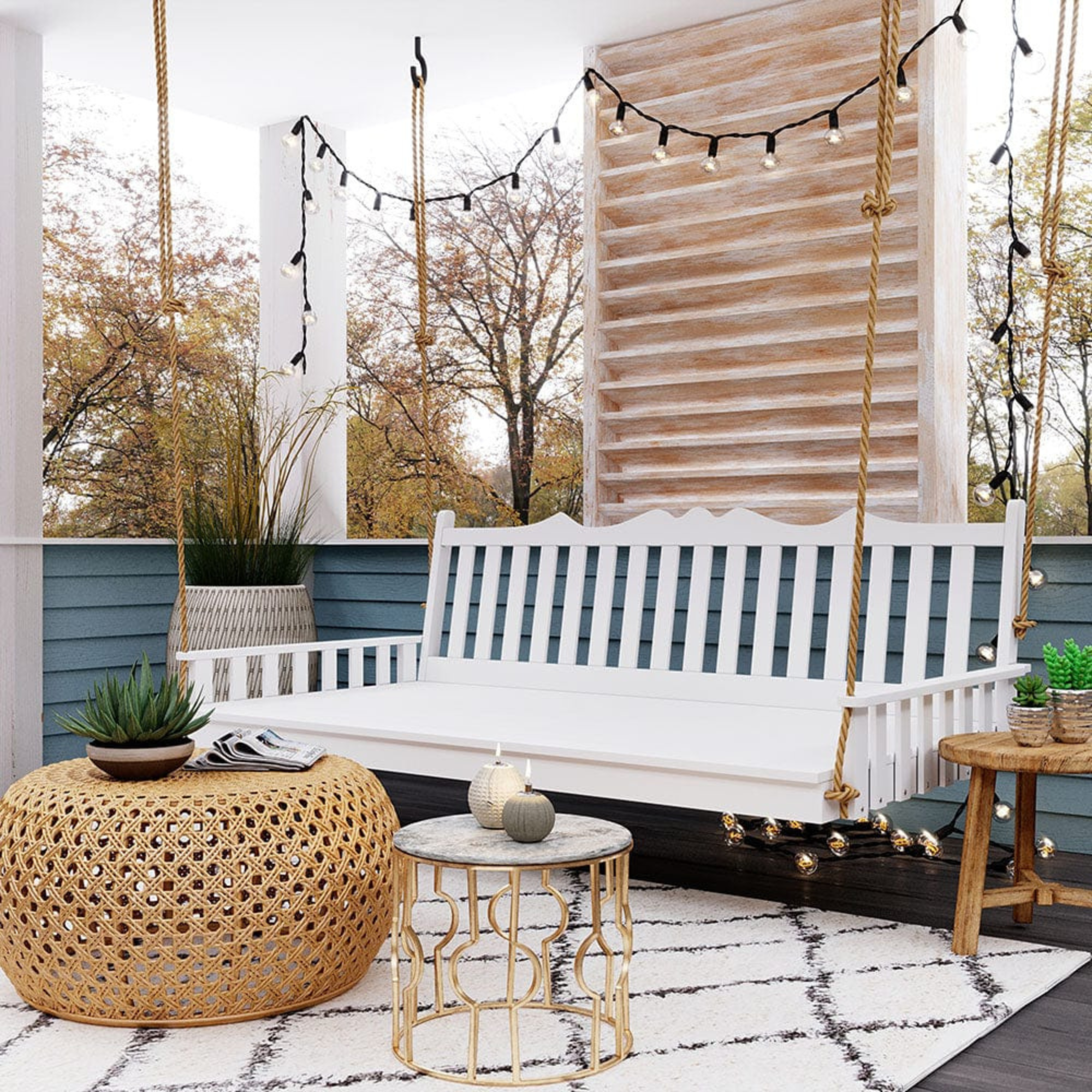 Keystone Amish Co. 4 Foot York Porch Swing Bed, Carribean Blue Paint