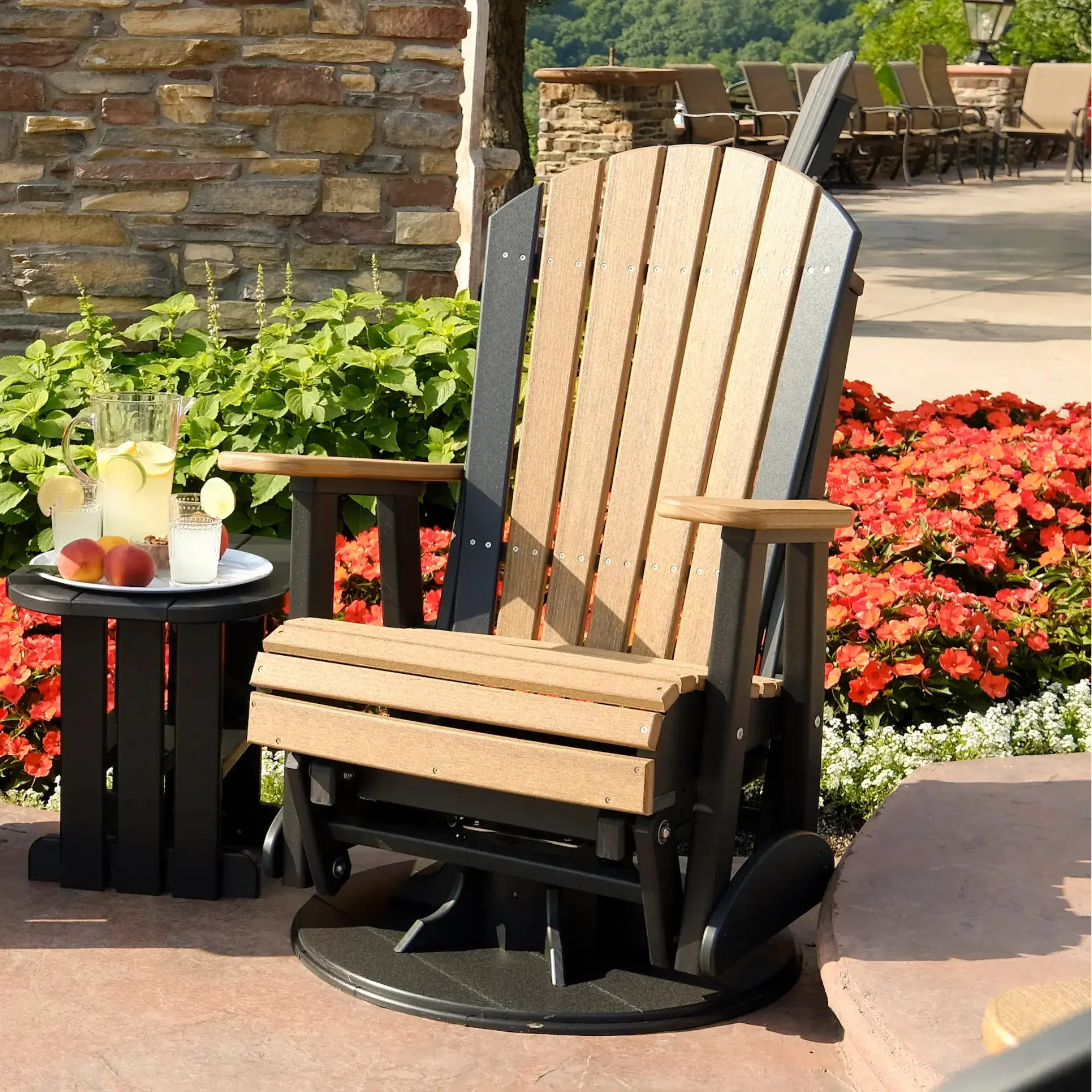 2 Foot Swivel Adirondack Poly Glider Chair in Antique Mahogany and Black