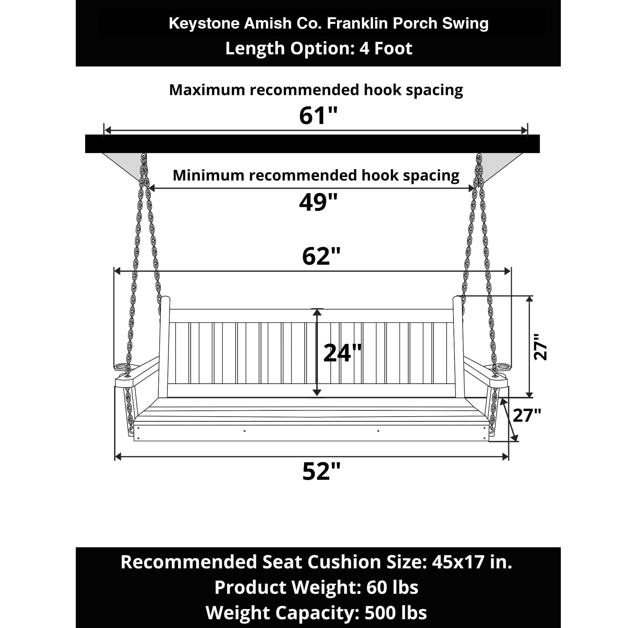 Keystone Amish Co. 4 Foot Franklin Porch Swing, Carribean Blue