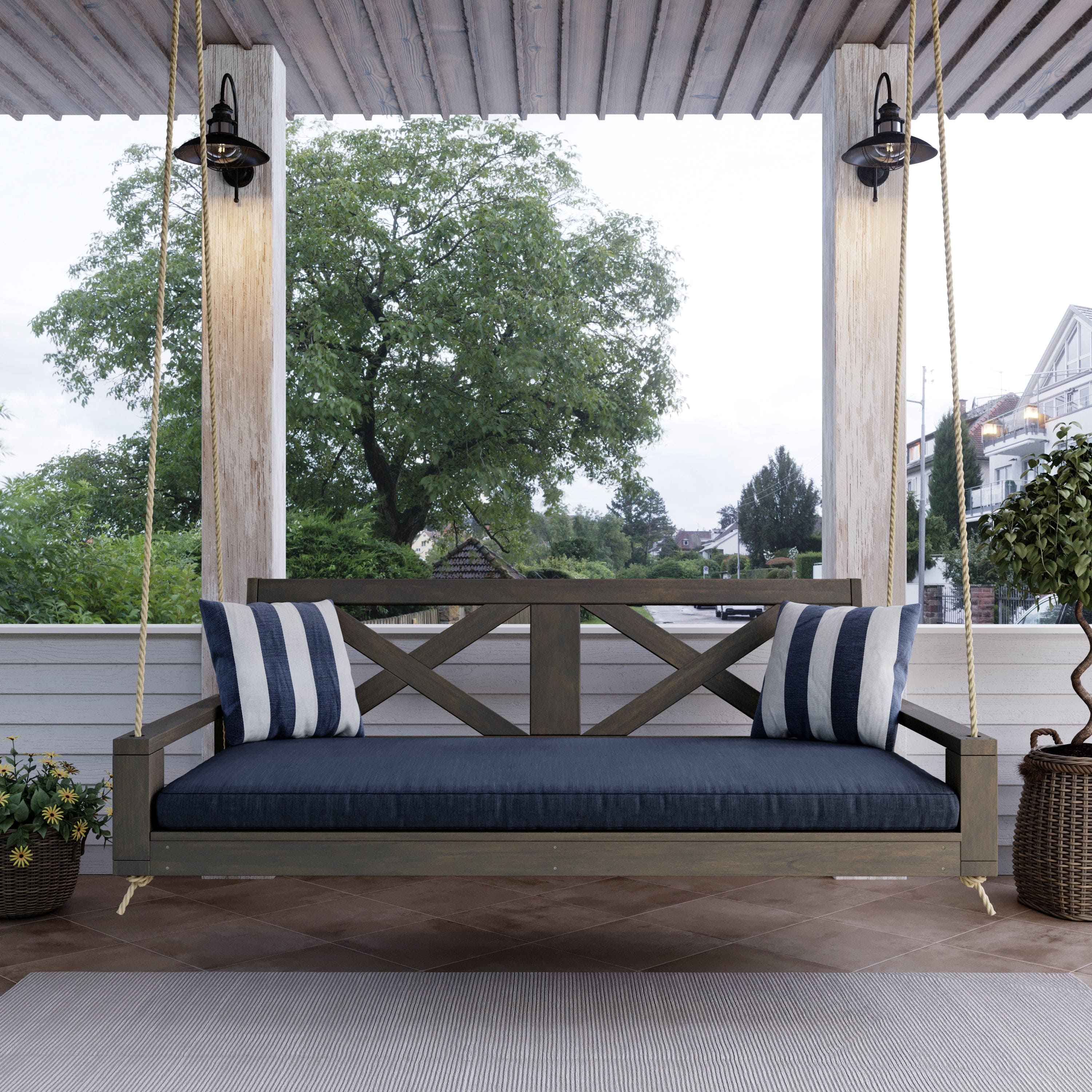 Malvern Swing Bed in Dark Walnut Stain with Optional Mattress
