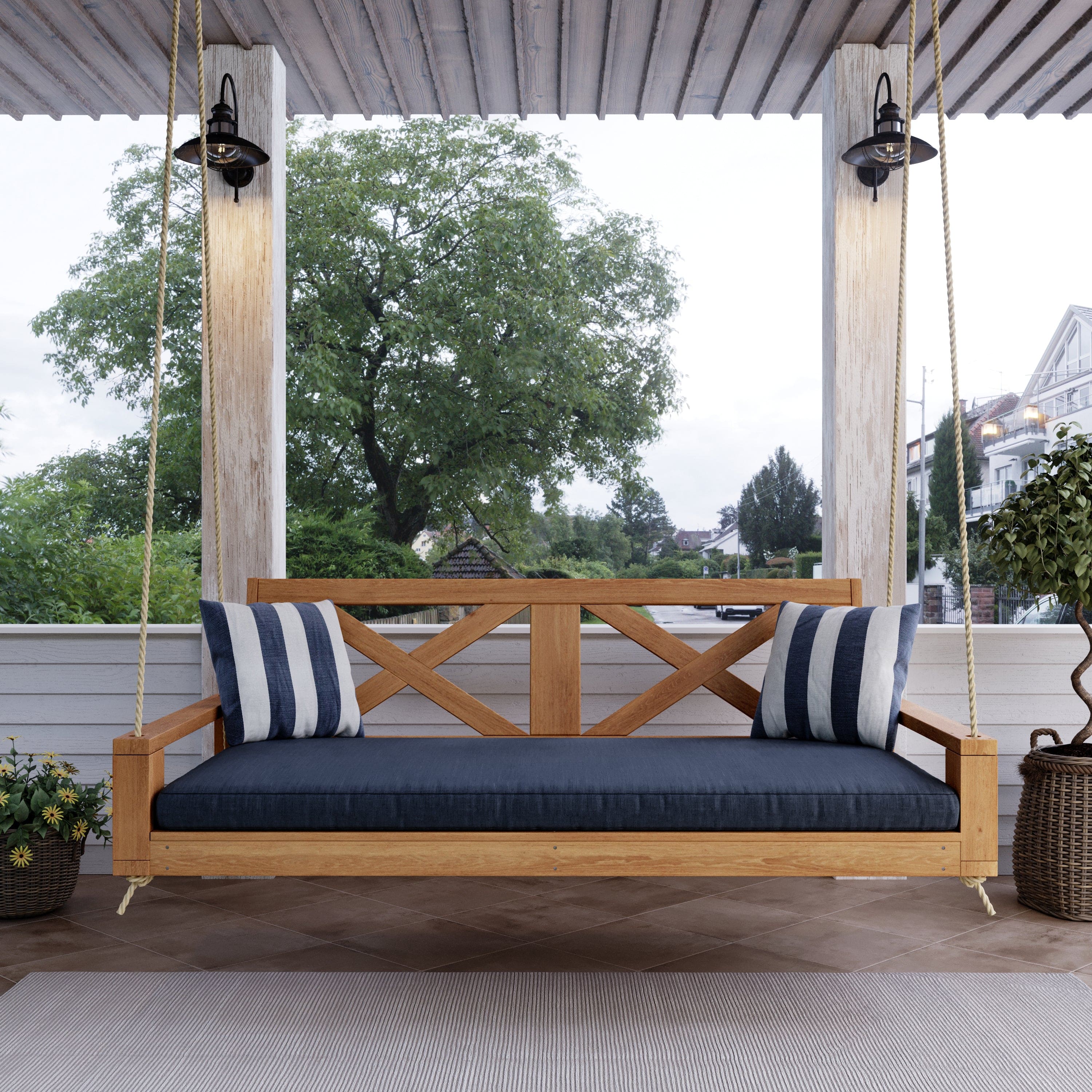 Malvern Swing Bed in Cedar Stain with Optional Mattress