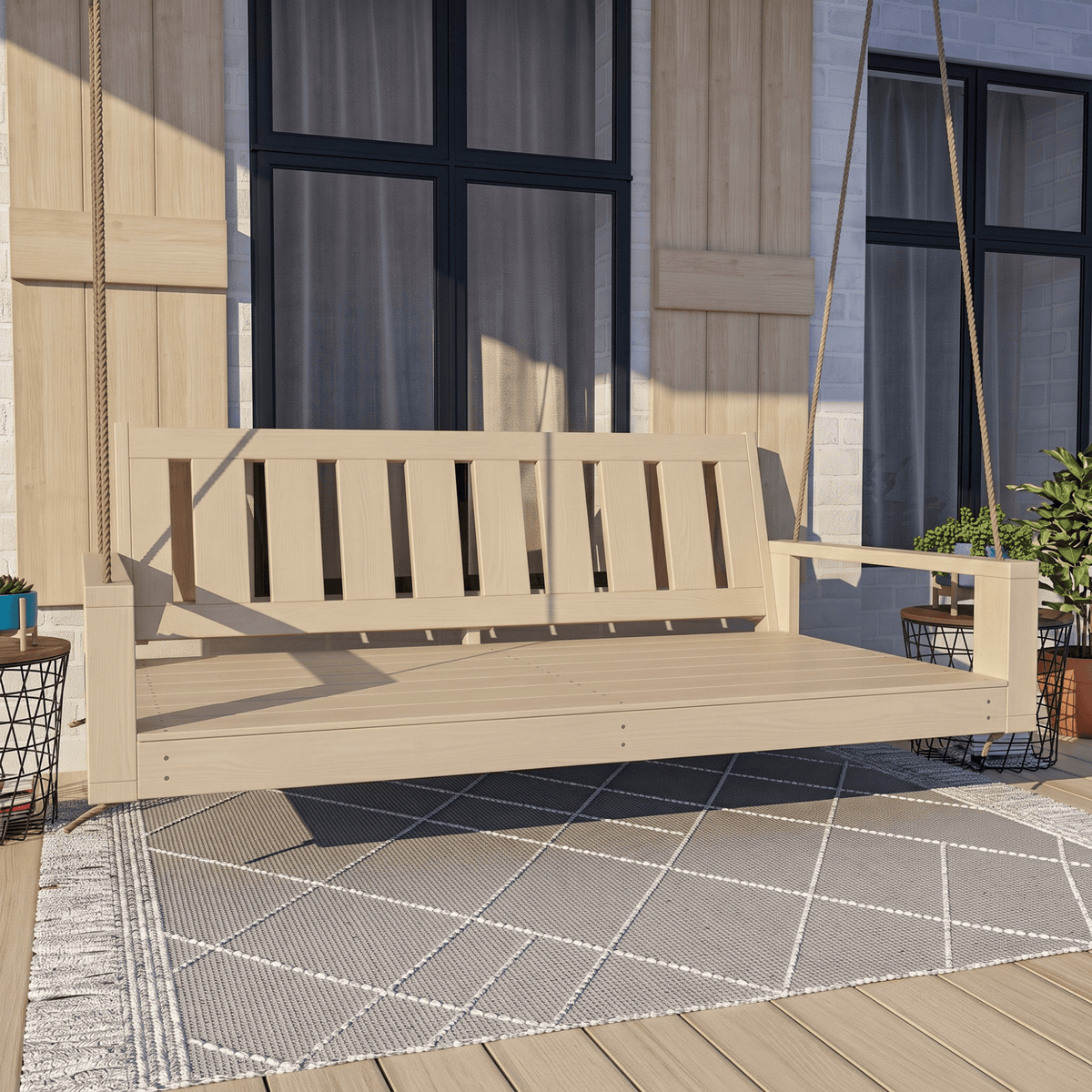 Amish Casual Twin Uptown Porch Swing Bed in Relaxed Khaki Paint