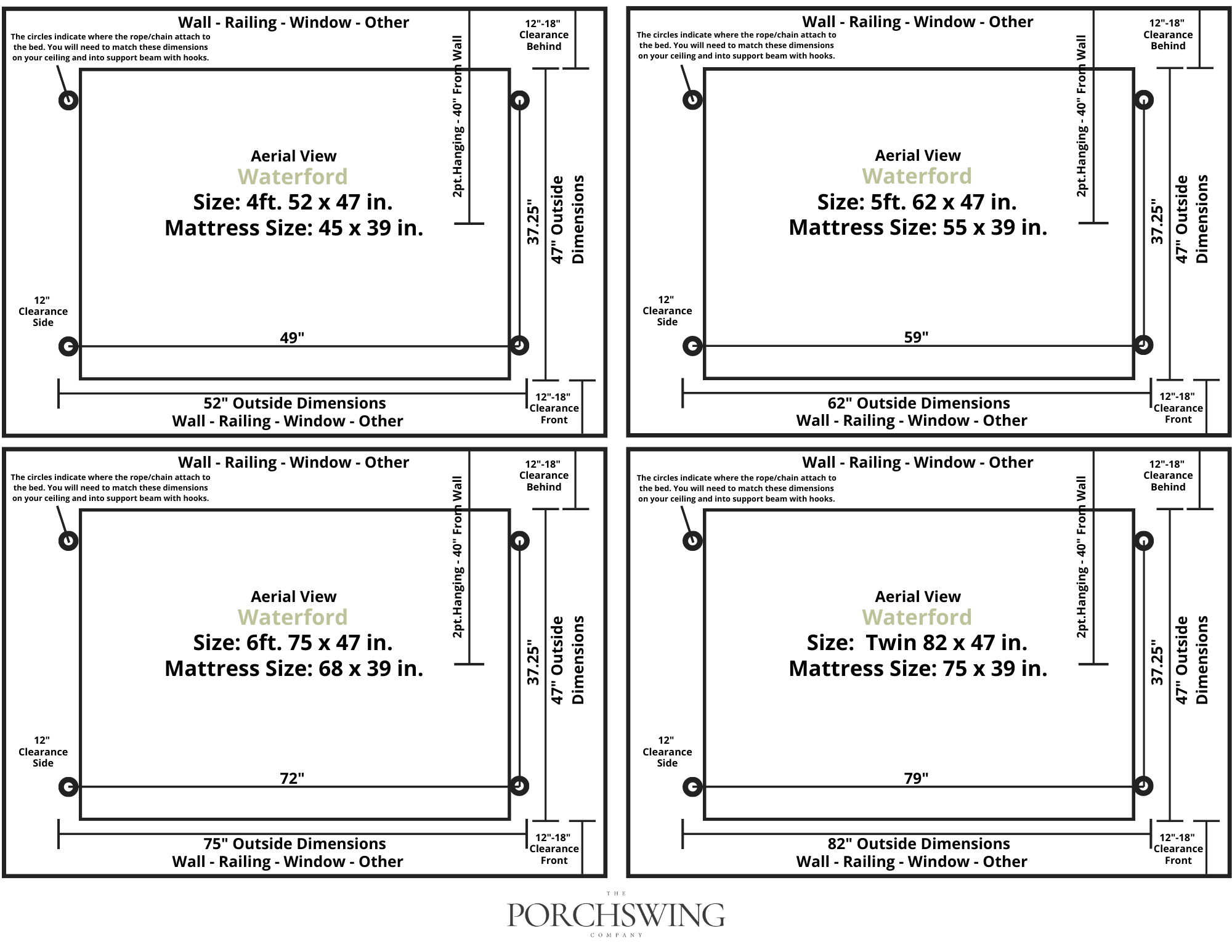 Amish Casual Waterford Hanging Bed Swing for Porch, 6 Ft Cedar