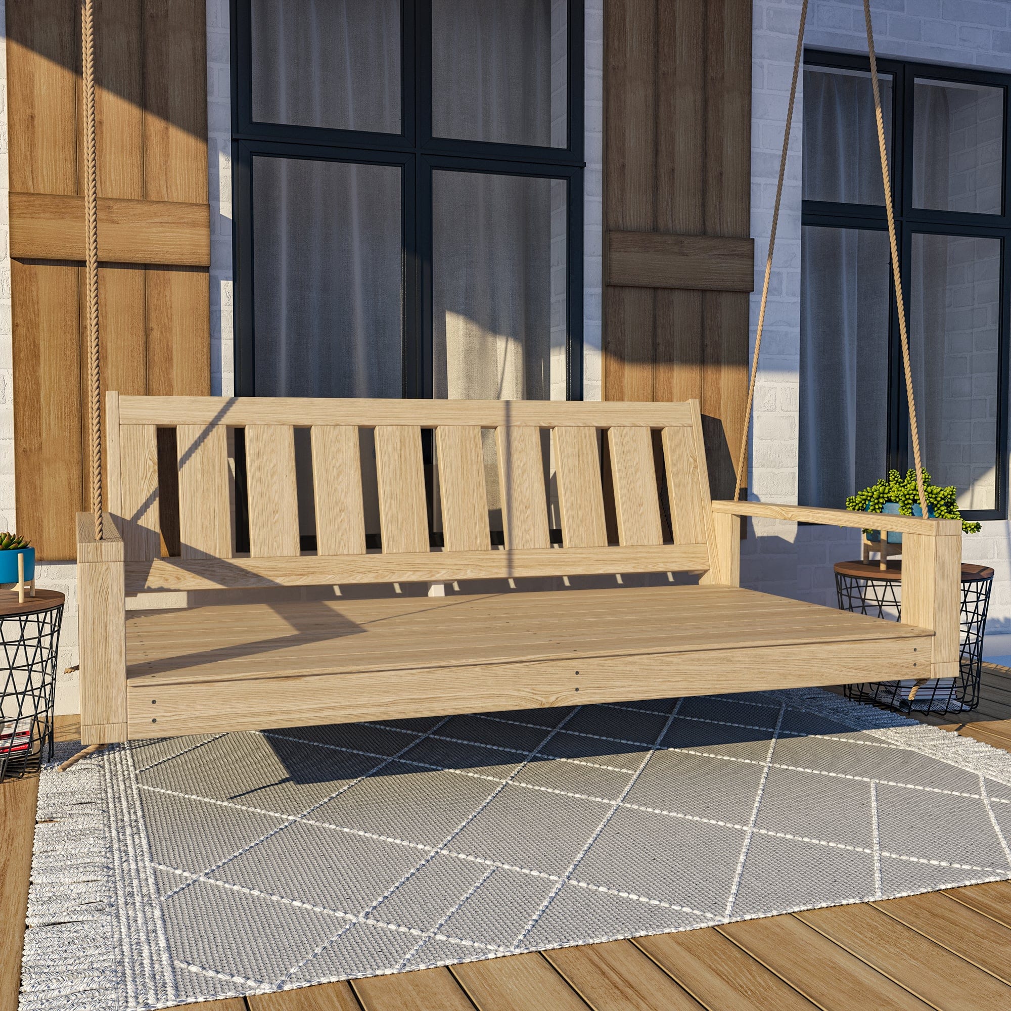 Amish Casual Twin Uptown Porch Swing Bed in Clearcoat Unfinished