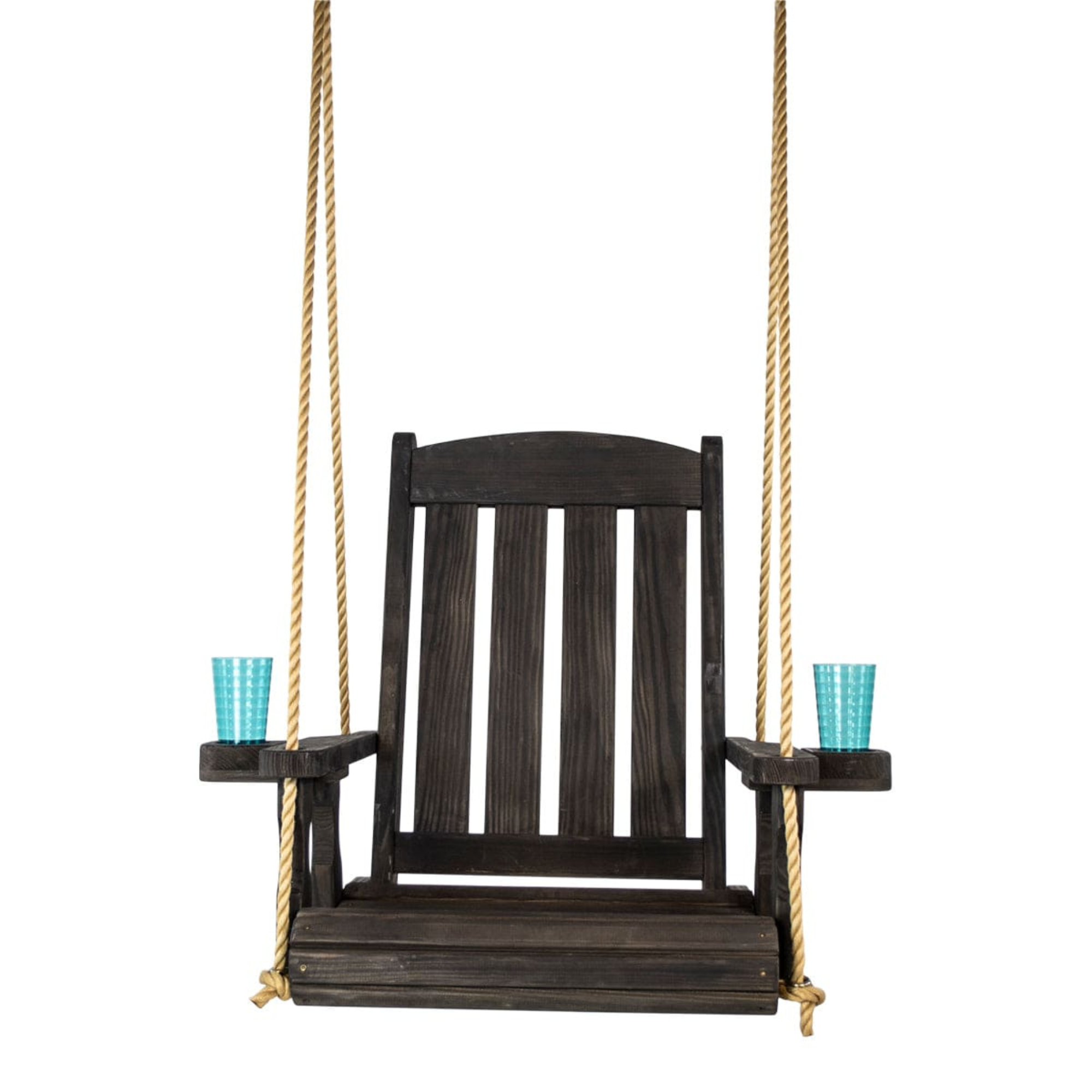Amish Casual Heavy Duty Outdoor Wood Swing Chair in Black Clearcoat