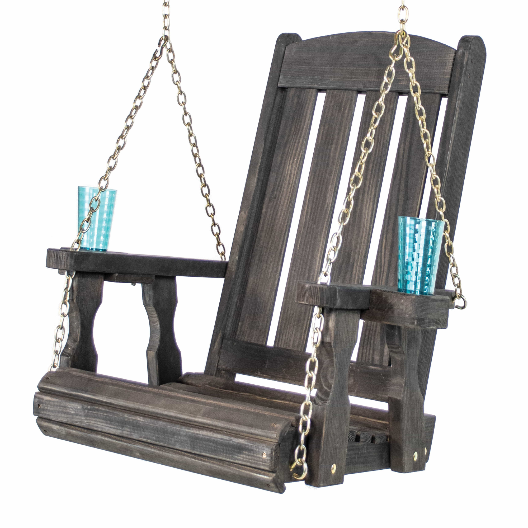 Amish Casual Heavy Duty Outdoor Wood Swing Chair in Black Clearcoat