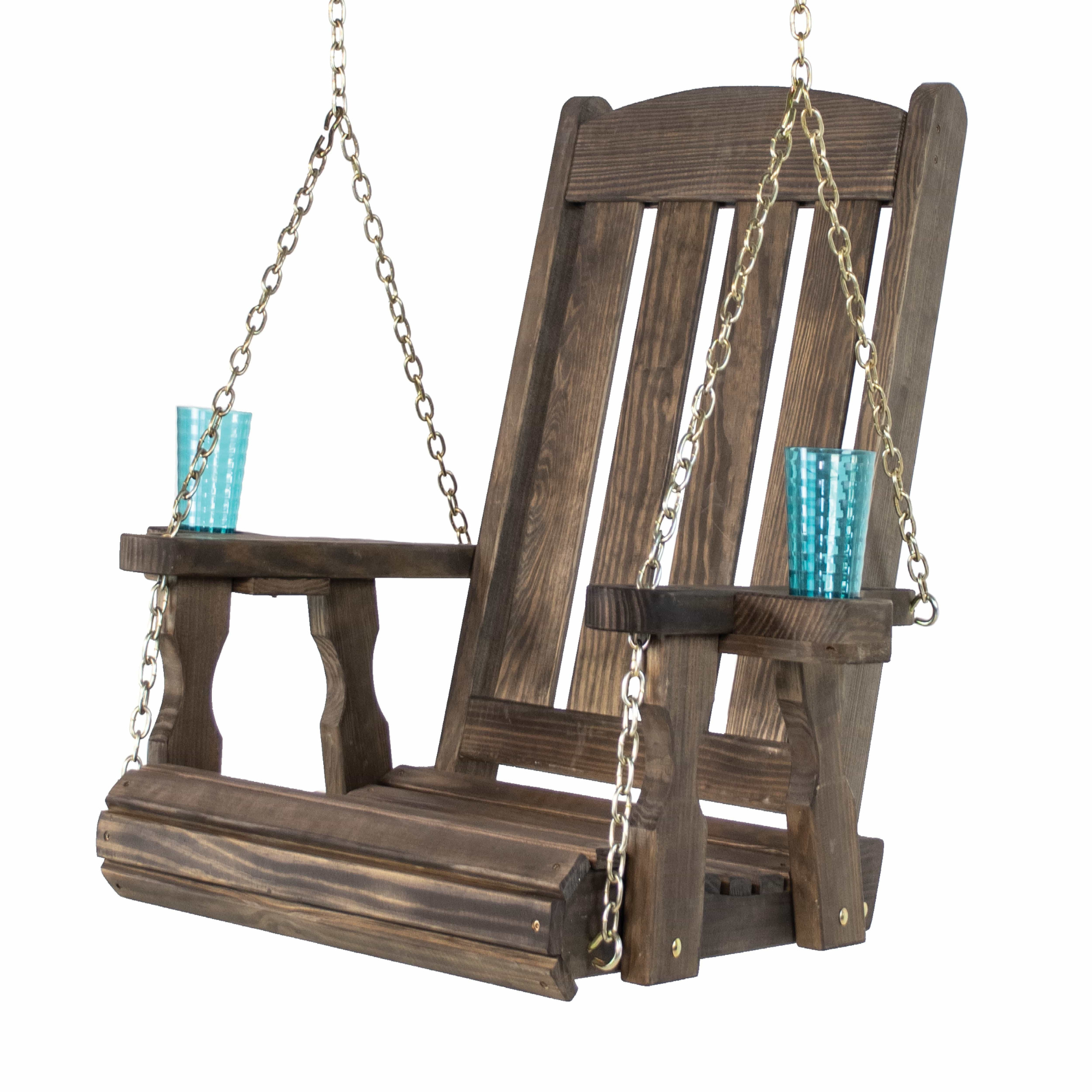 Amish Casual Heavy Duty Outdoor Wood Swing Chair in Dark Walnut Stain