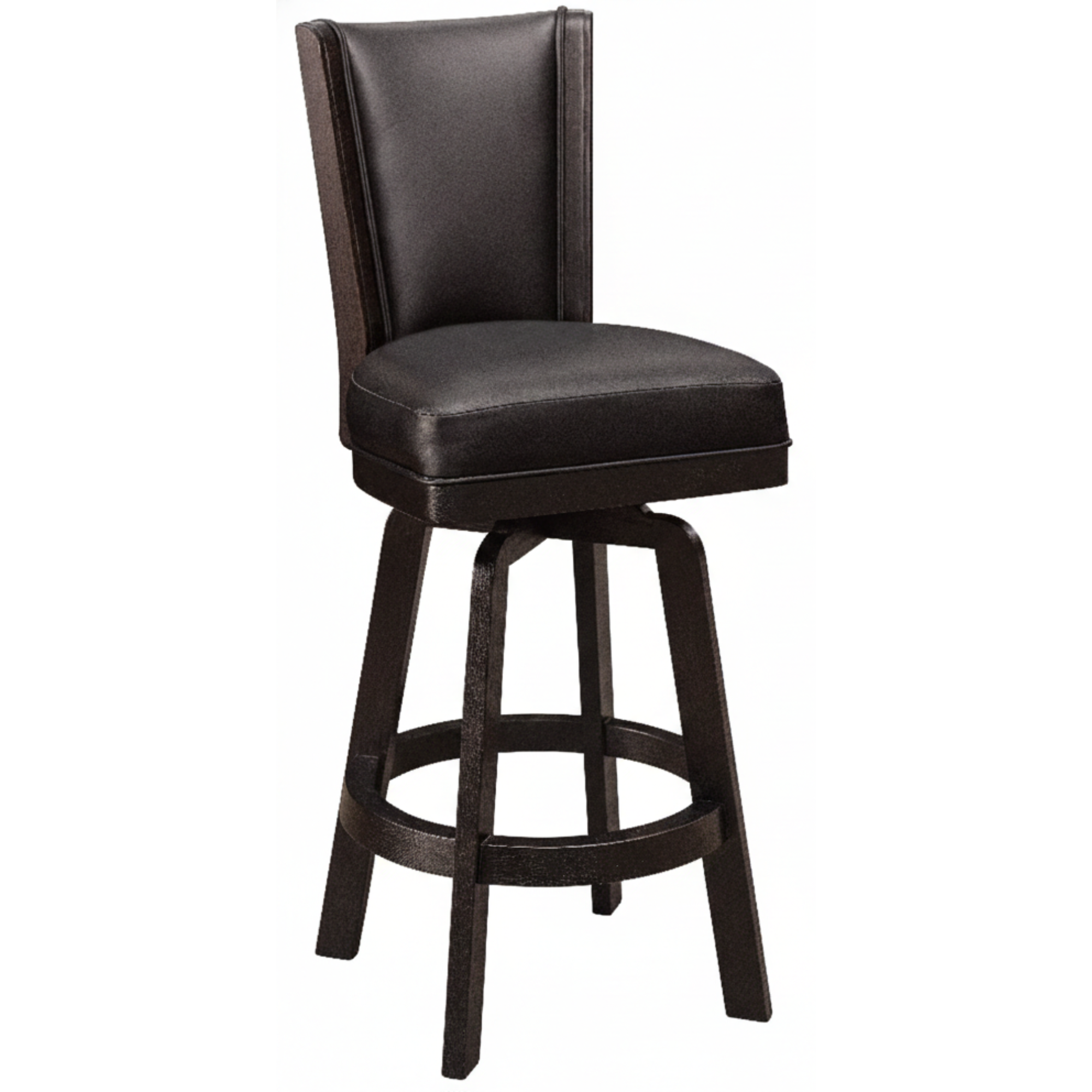 Caraway 30in Swivel Barstool Oak Wood in Ebony Stain, Black Leather