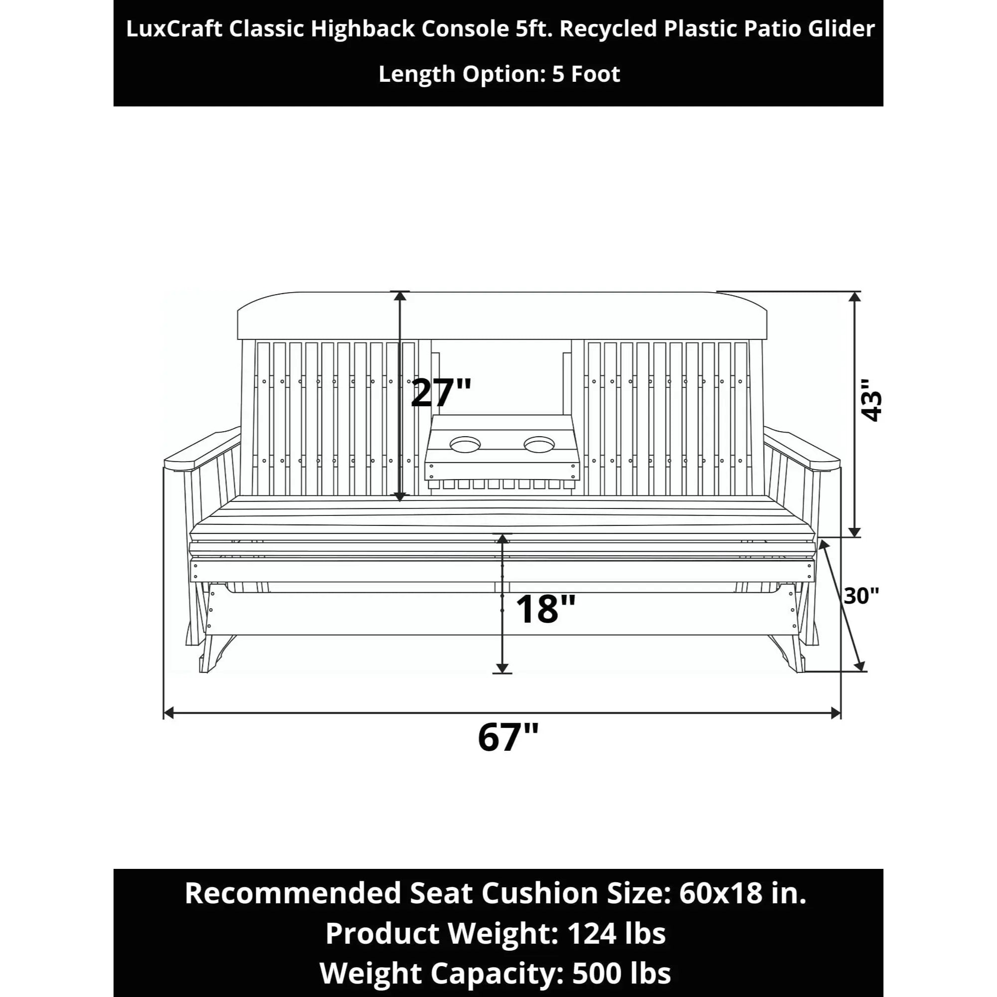LuxCraft Classic Highback Console 5-Foot Poly Composite Patio Glider