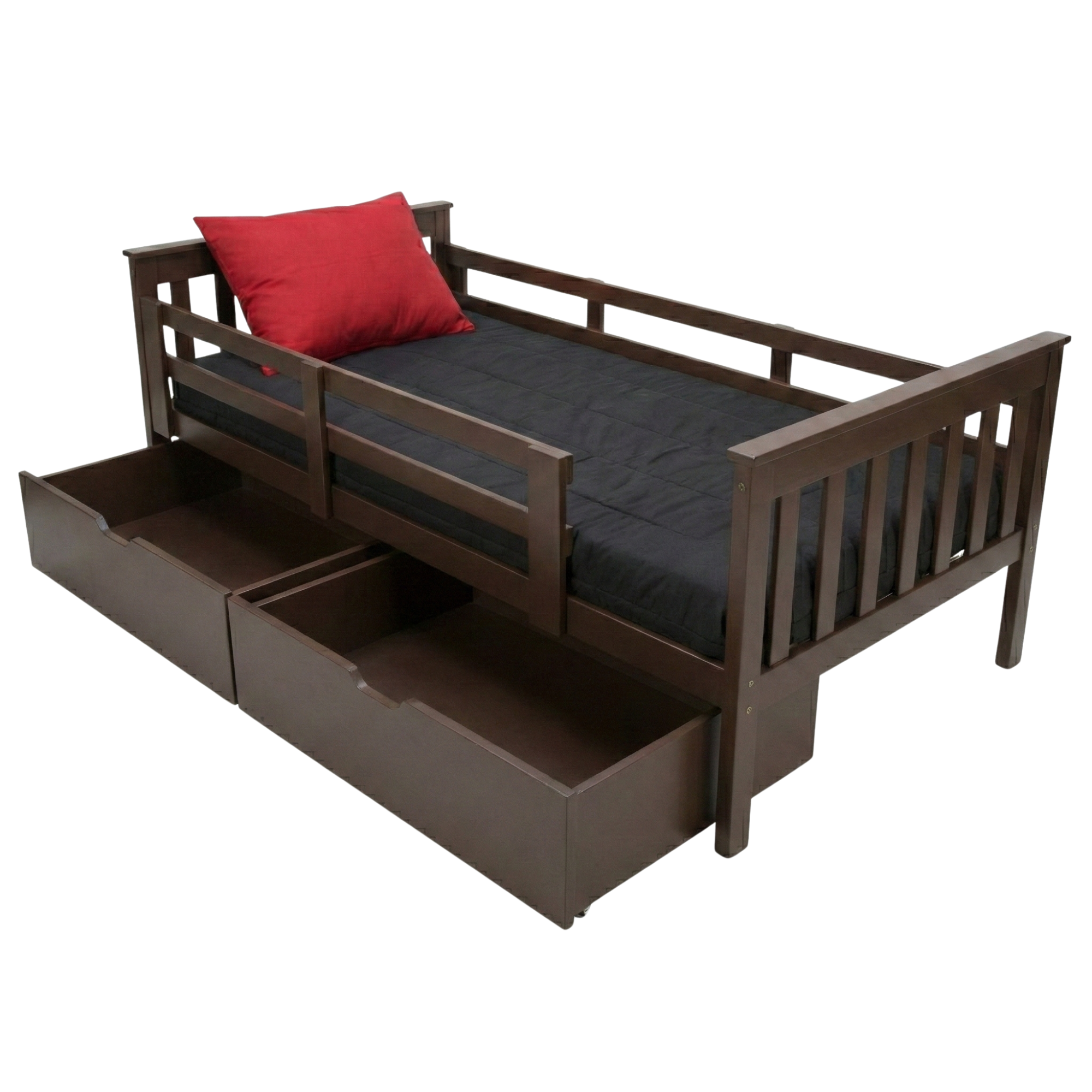 Versaloft Mission Amish Made Kids Bed Frame with Guardrails and 2-Piece Drawers