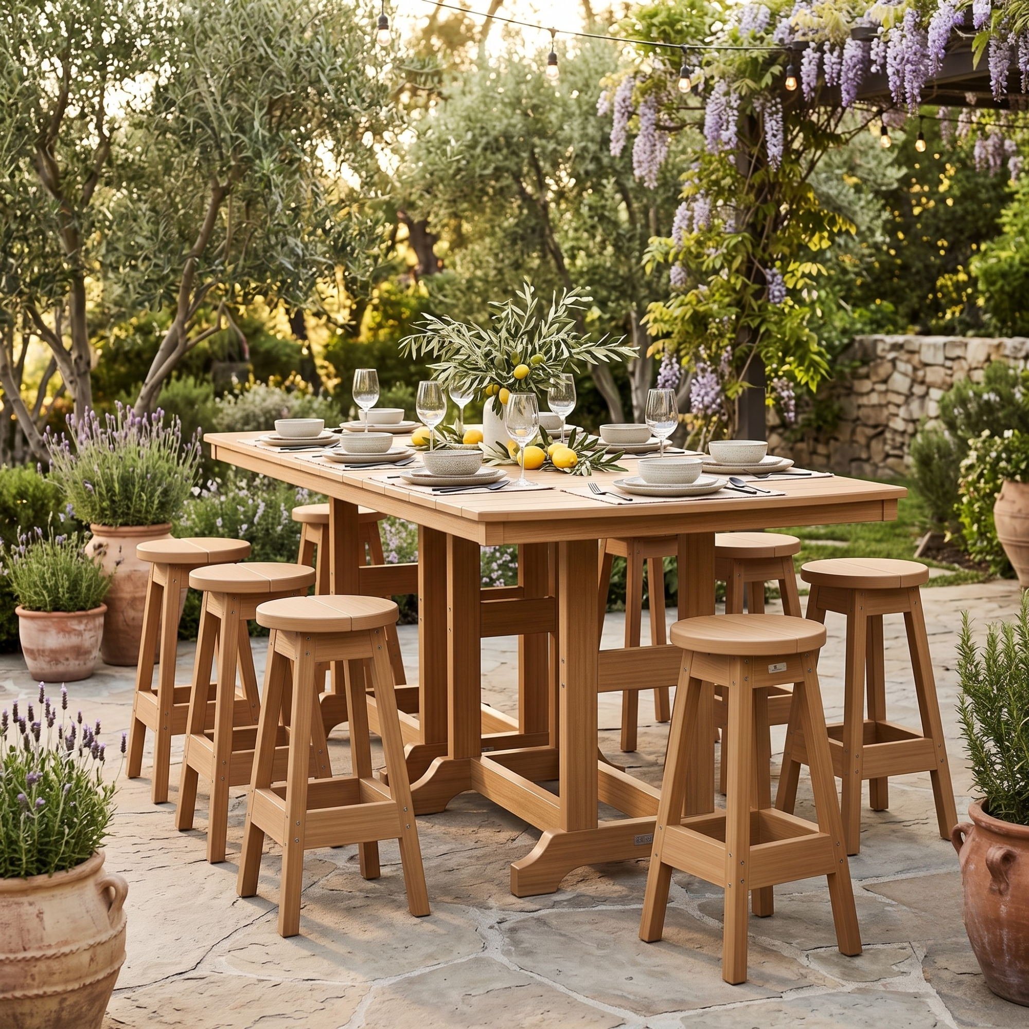 Berlin Gardens 8-Person Garden Classic Poly Bar Table Set