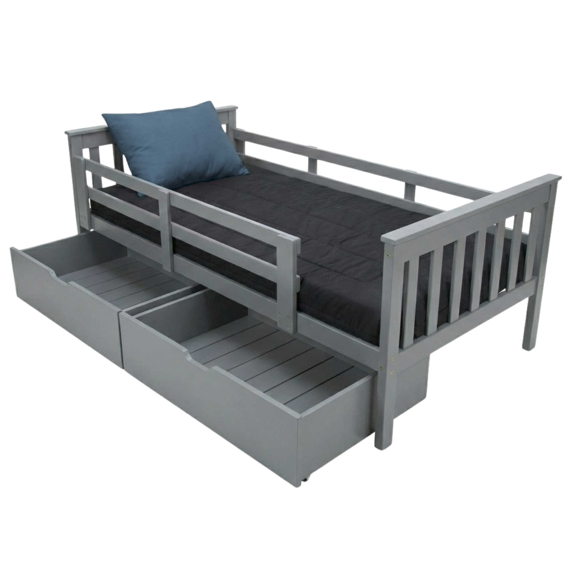 Versaloft Mission Amish Made Kids Bed Frame with Guardrails and 2-Piece Drawers
