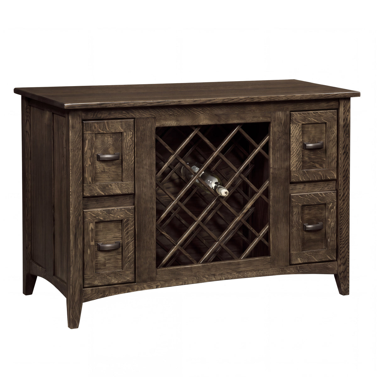 Harrington Wine Cabinet with Lattice Panel in white oak with Driftwood stain, shown closed