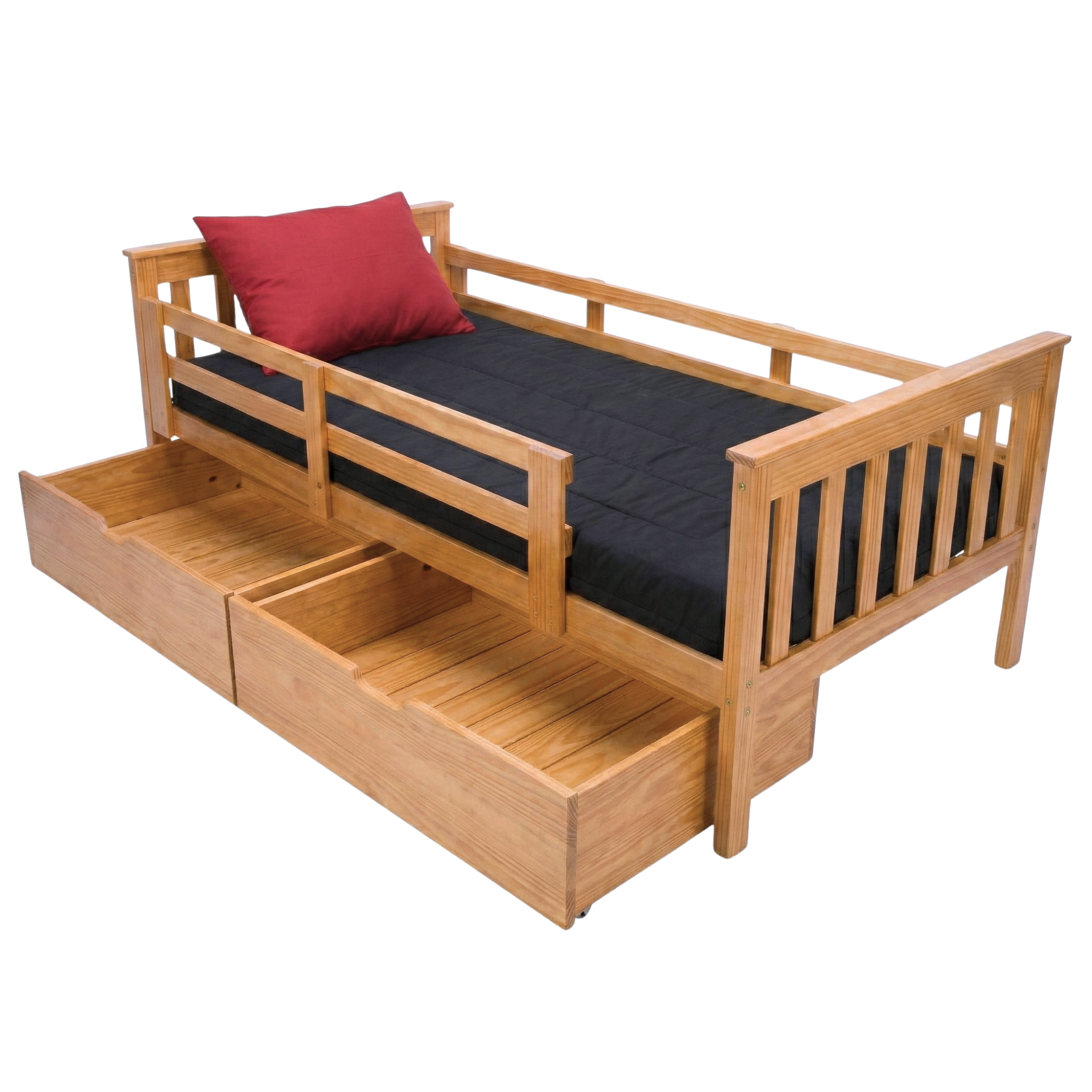 Versaloft Mission Amish Made Kids Bed Frame with Guardrails and 2-Piece Drawers