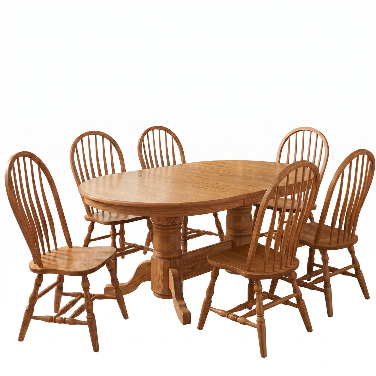 Hoosier Timbercraft 6-Person Leesburg Oak Double Pedestal Dining Table & Chair Set