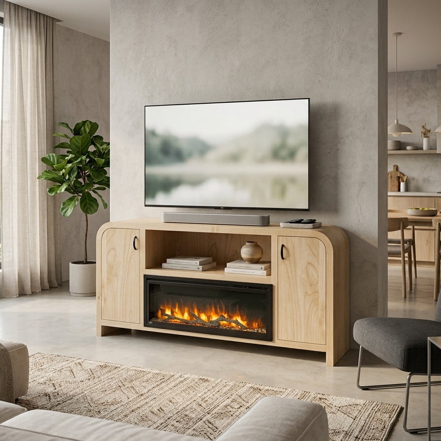 Hoosier Timbercraft Crestview Brown Maple Fireplace in Unfinished with Driftwood Insert