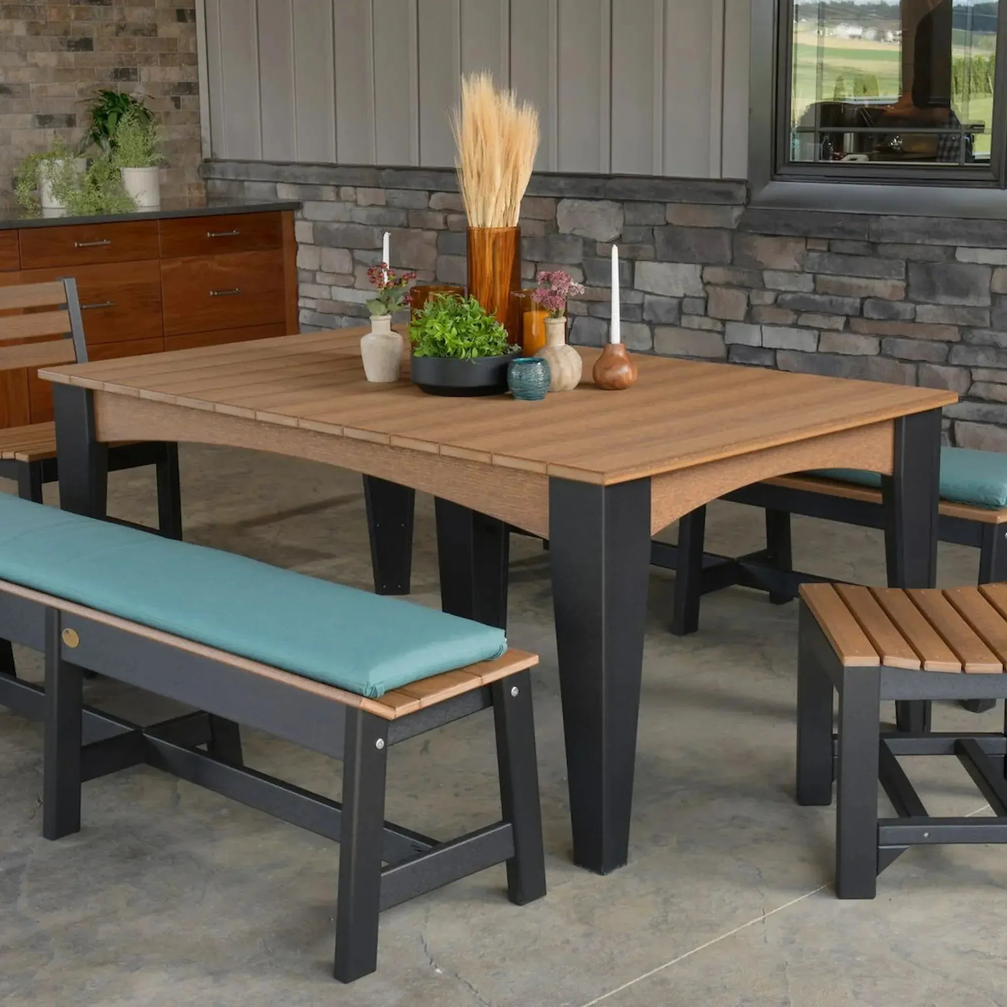 Island Dining Table in Antique Mahogany & Black