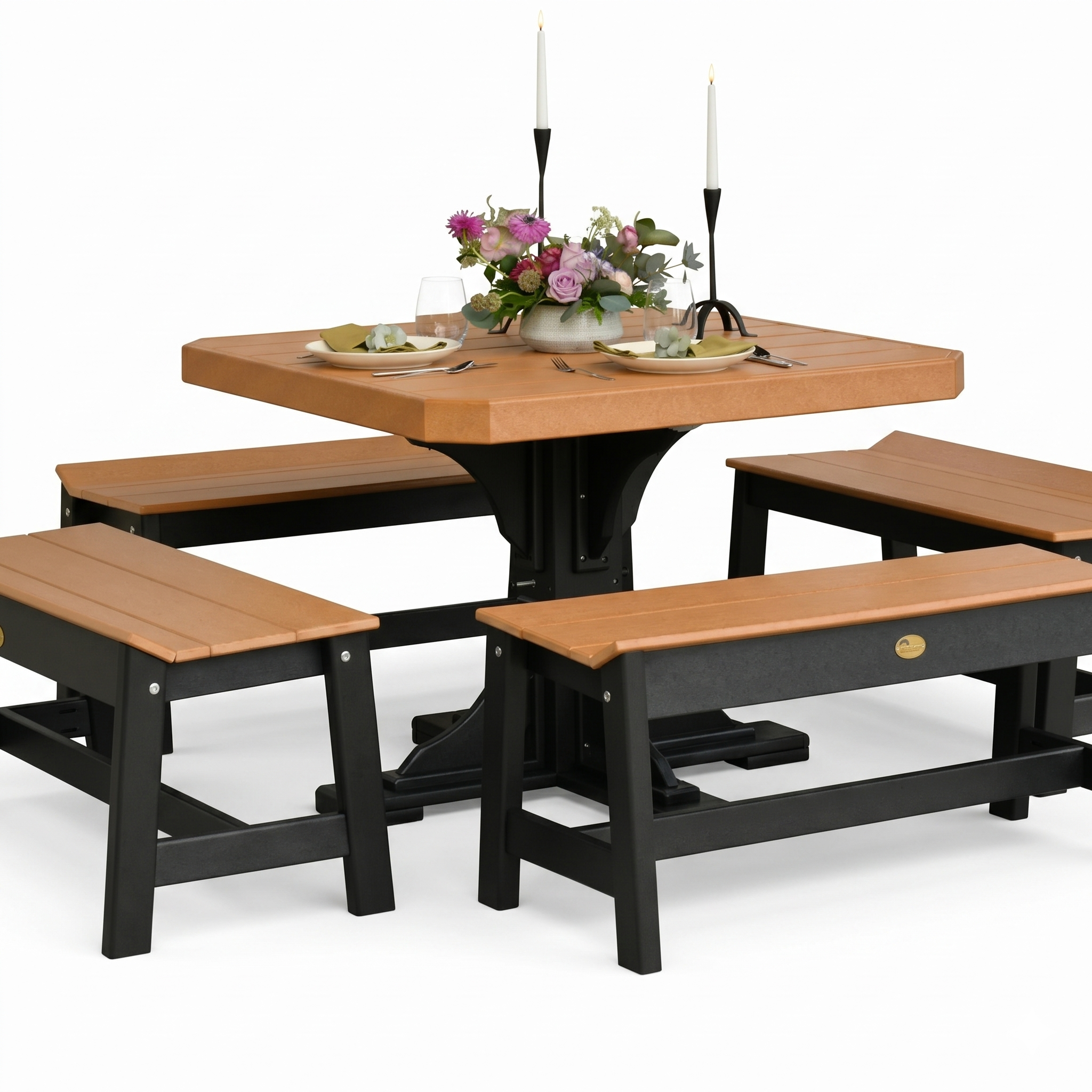 Luxcraft Poly Composite 4-Person Square Dining Table & Bench Set