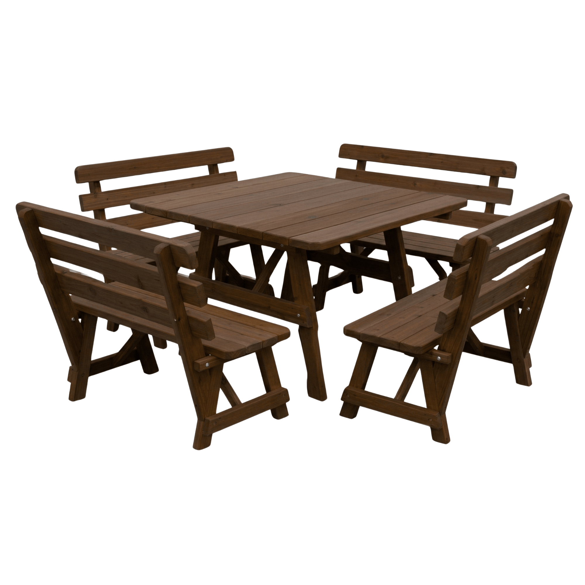 Keystone Amish Co. Red Cedar 43" Square Outdoor Table with 4 Backed Benches