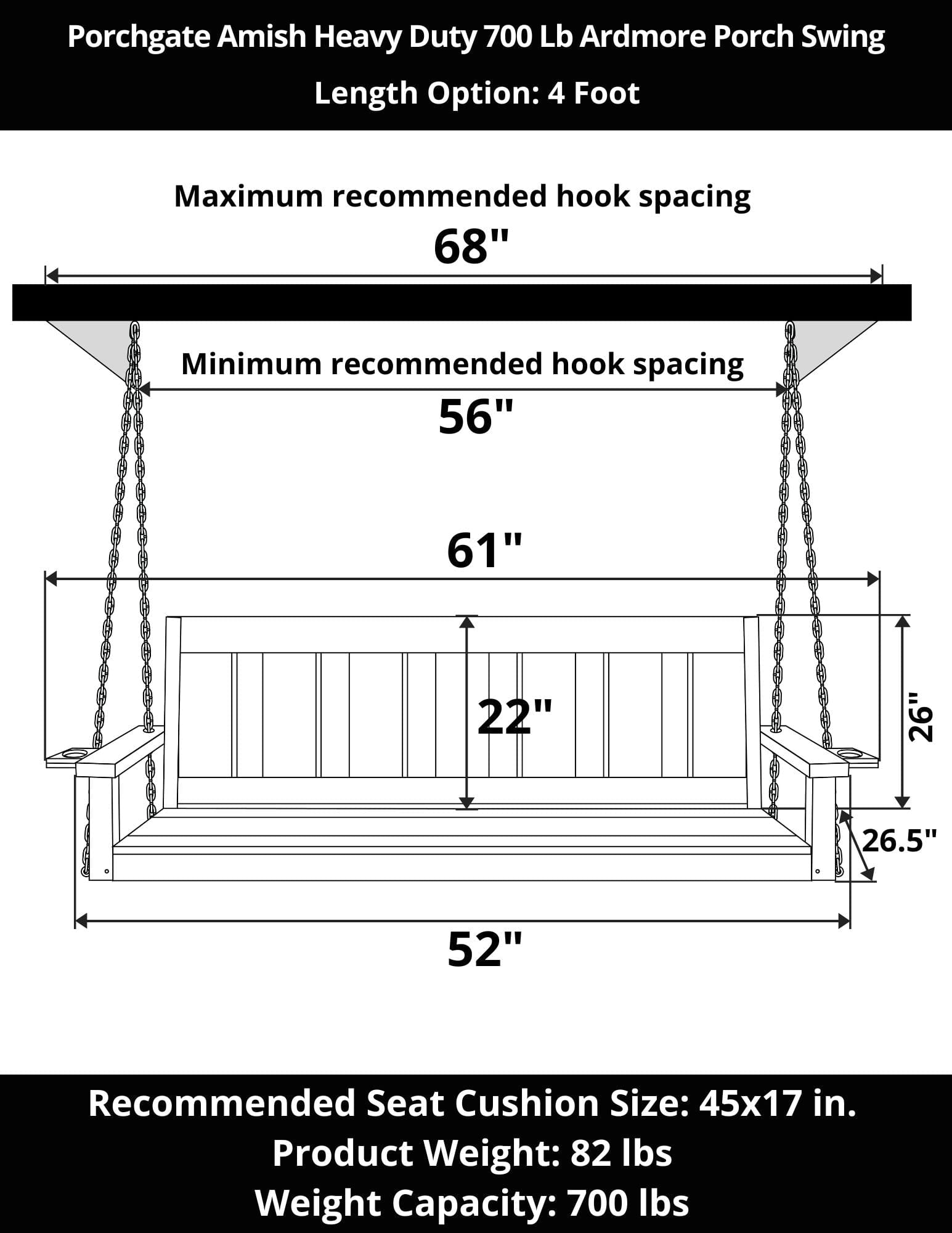 Porchgate Amish Heavy Duty 700 Lb 4-Foot Ardmore Porch Swing - Oak Stain