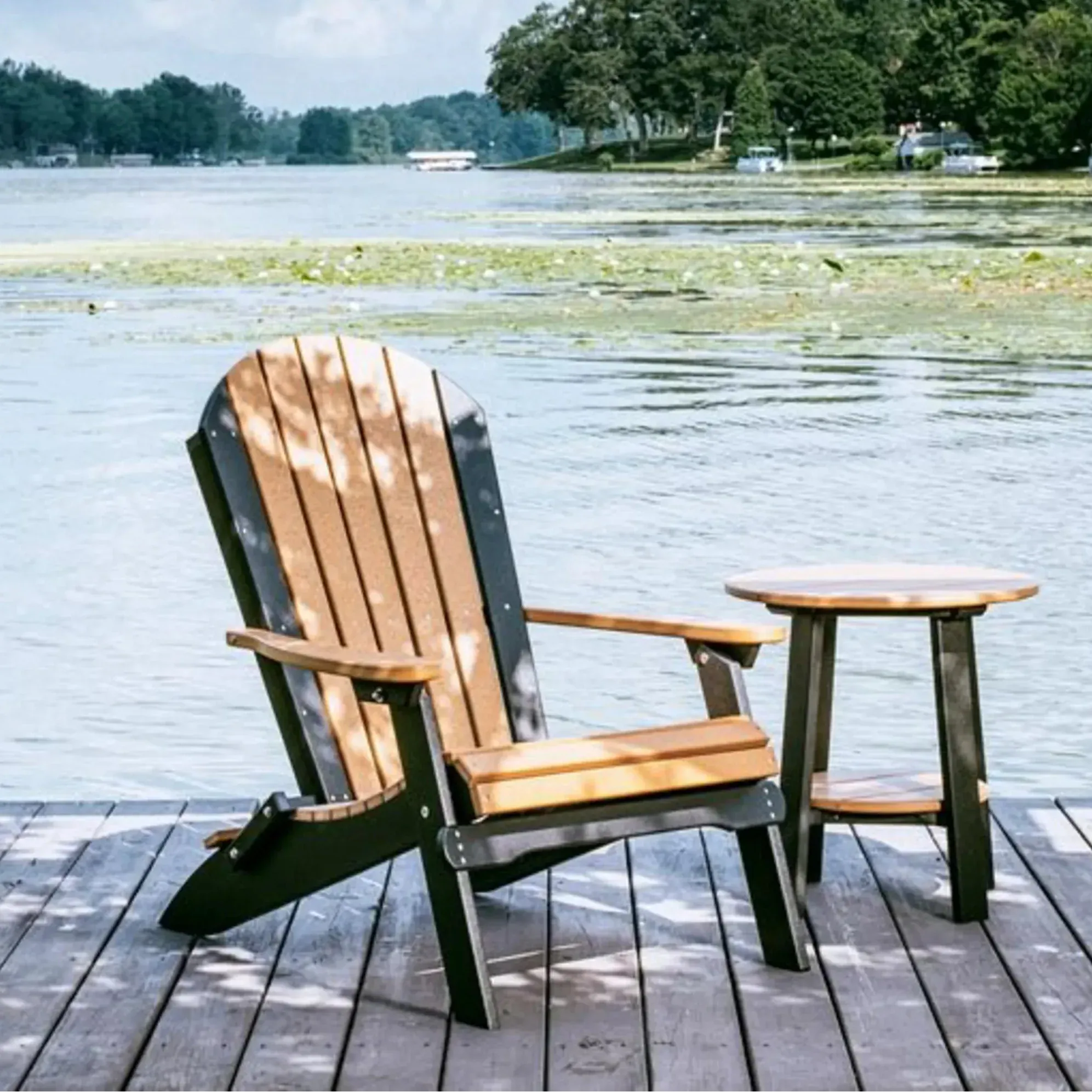 Poly Folding Adirondack Chair in Cedar & Black