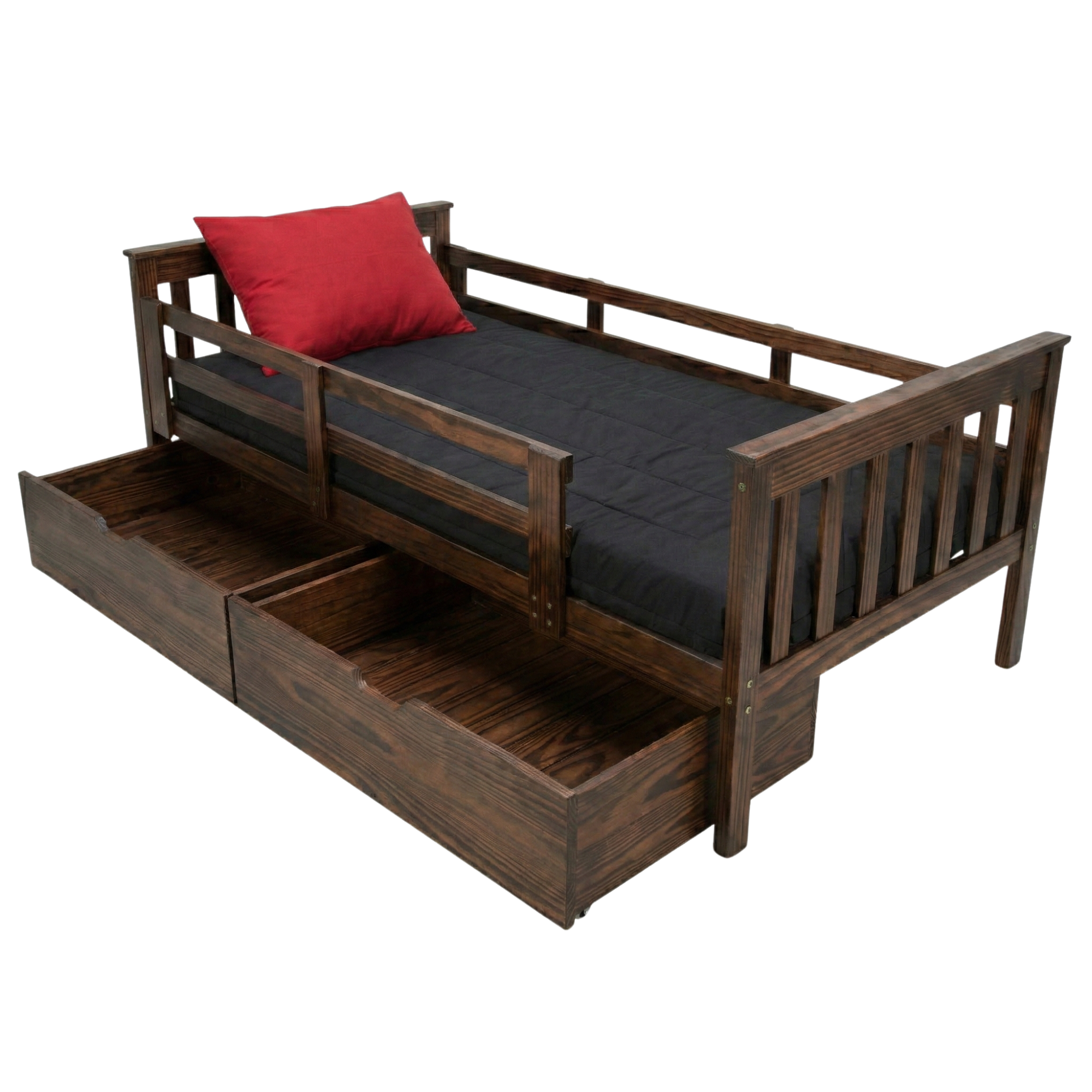 Versaloft Mission Amish Made Kids Bed Frame with Guardrails and 2-Piece Drawers