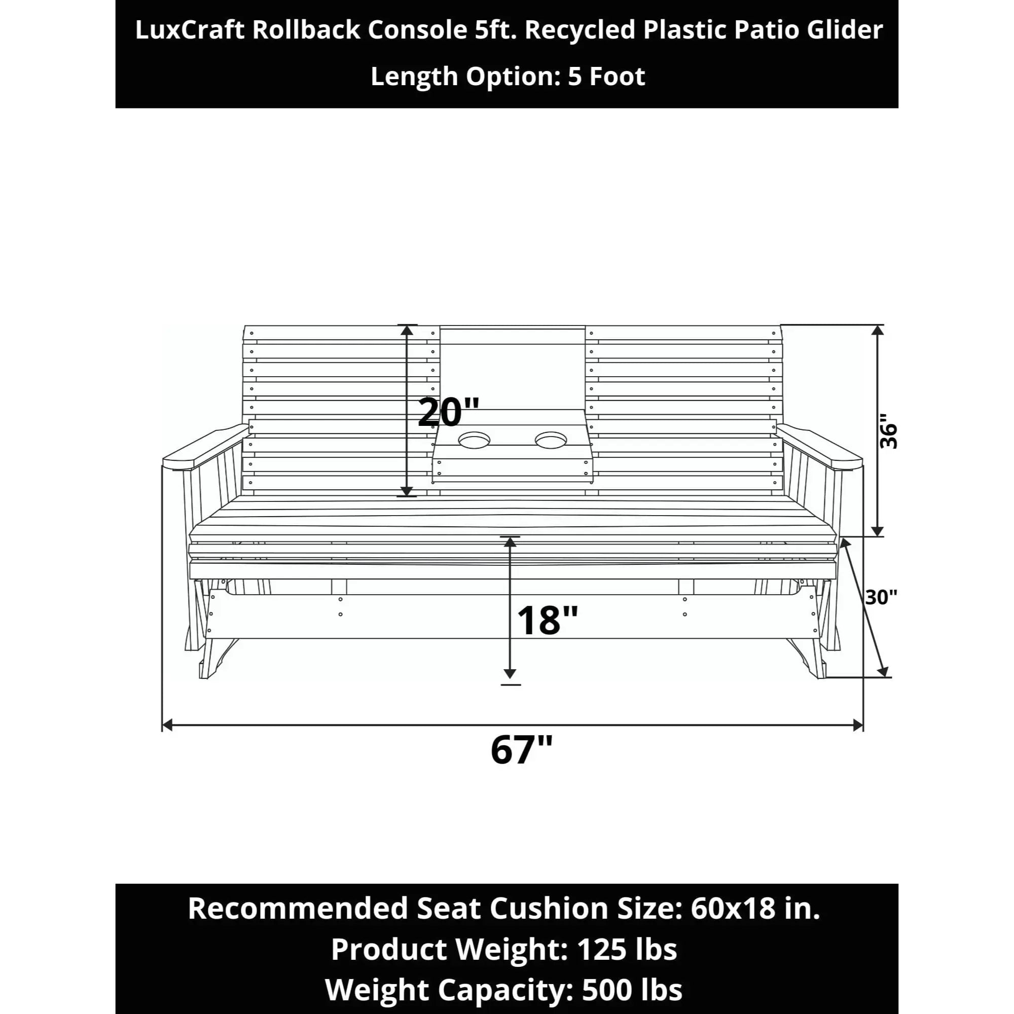 LuxCraft Rollback Console 5-Foot Poly Composite Patio Glider