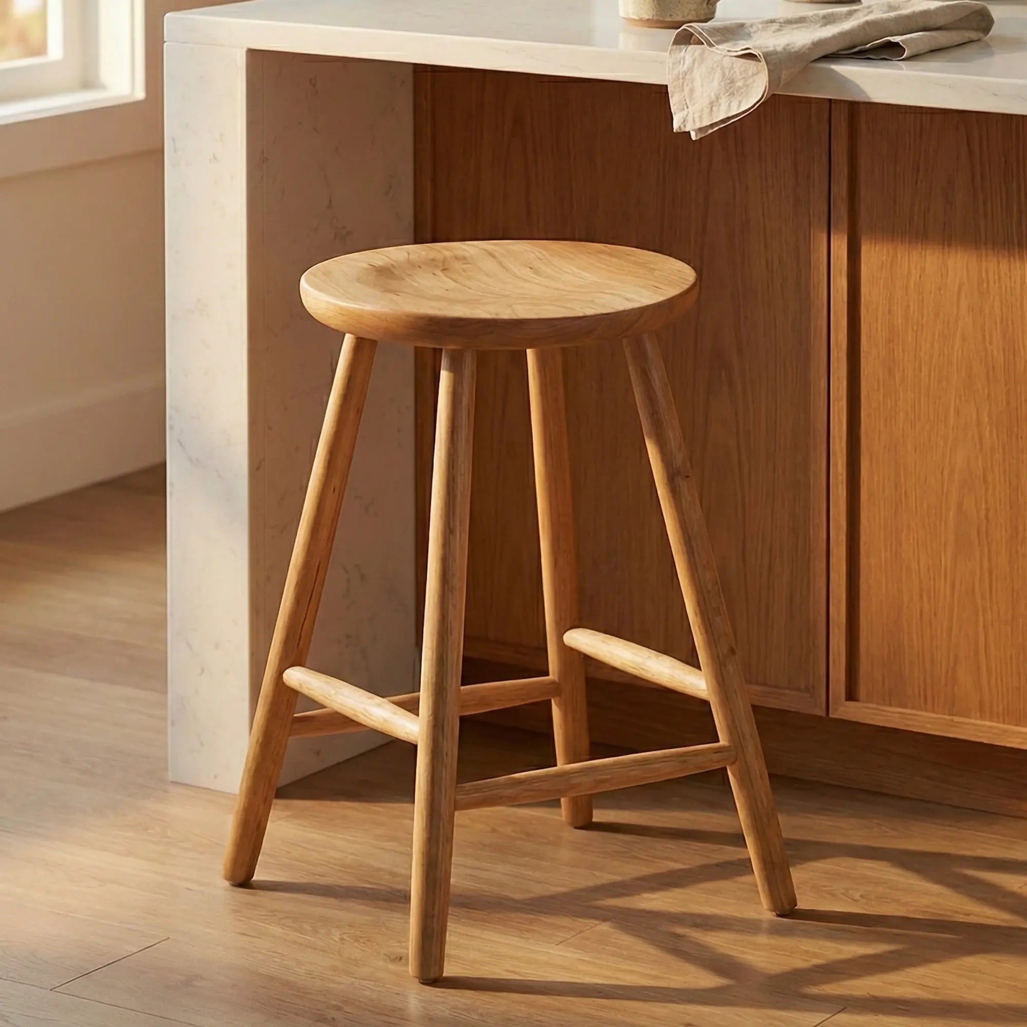 Hoosier Timbercraft Tillman Cherry Wood Stationary Barstool