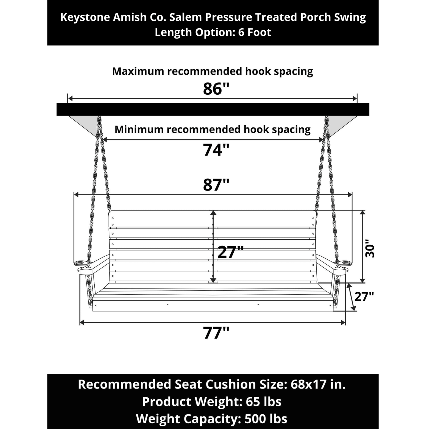 Keystone Amish Co. 6 Foot Salem Pressure Treated Porch Swing, Cedar Stain