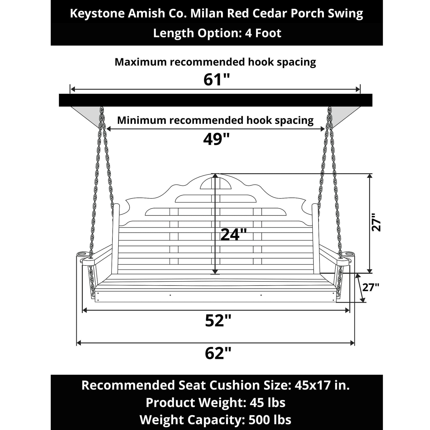 Keystone Amish Co. Milan Red Cedar Porch Swing