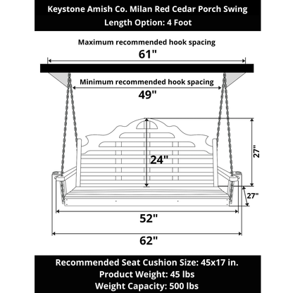 Keystone Amish Co. Milan Red Cedar Porch Swing