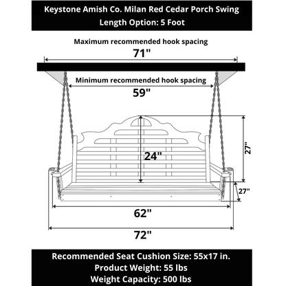 Keystone Amish Co. Milan Red Cedar Porch Swing