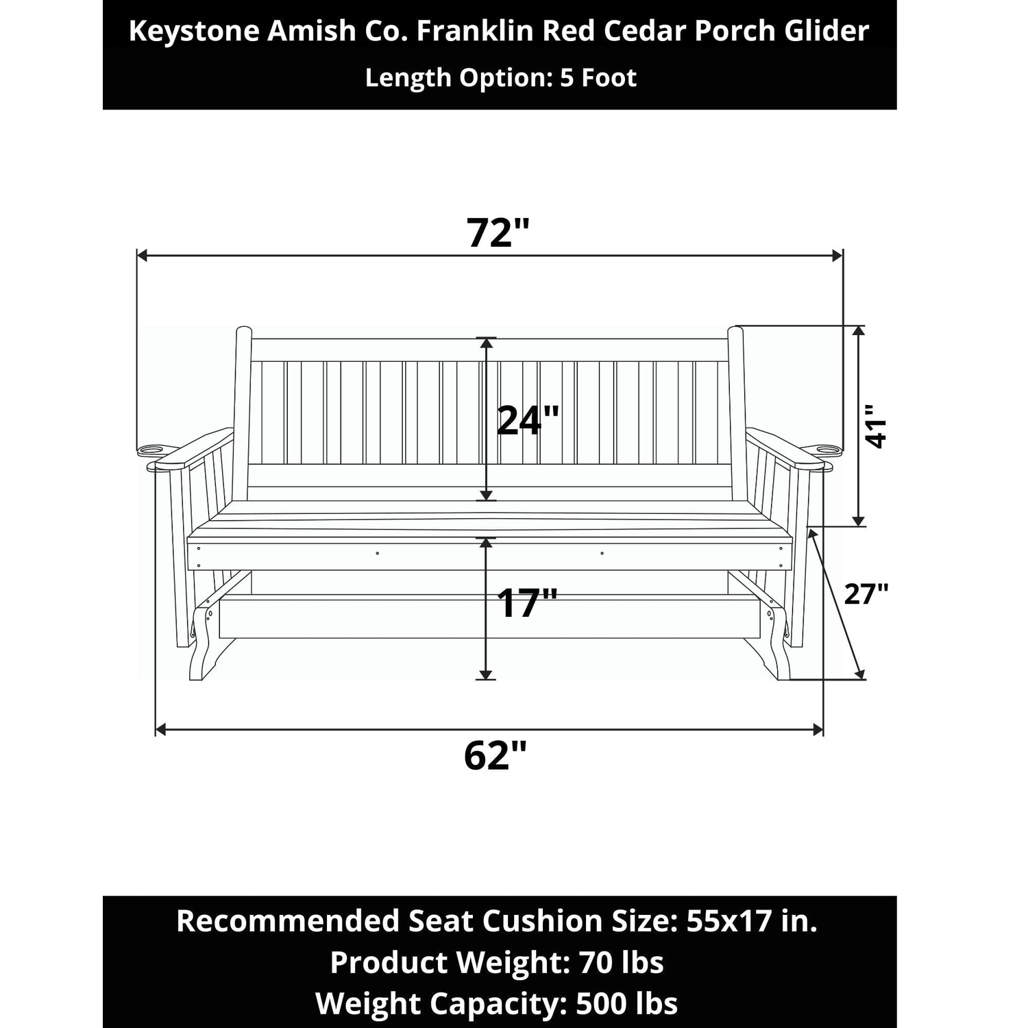Keystone Amish Co. Franklin Red Cedar Porch Glider