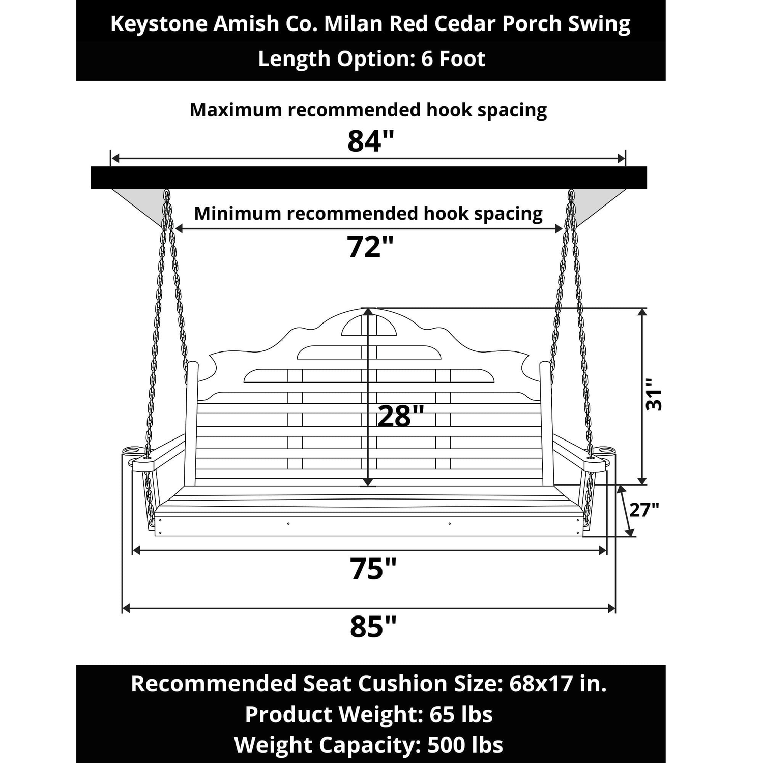 Keystone Amish Co. Milan Red Cedar Porch Swing