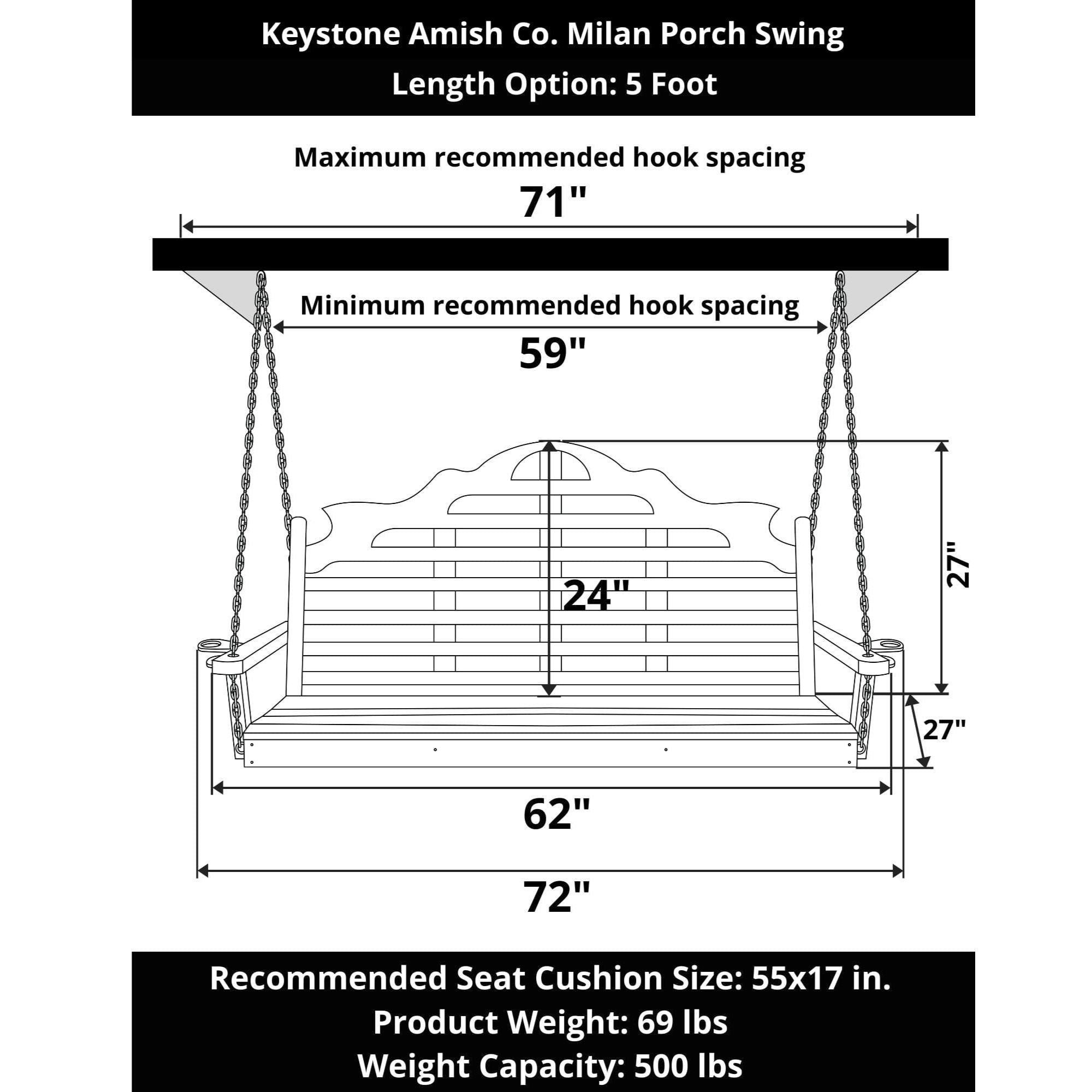 Keystone Amish Co. 5 Foot Milan Porch Swing, Black