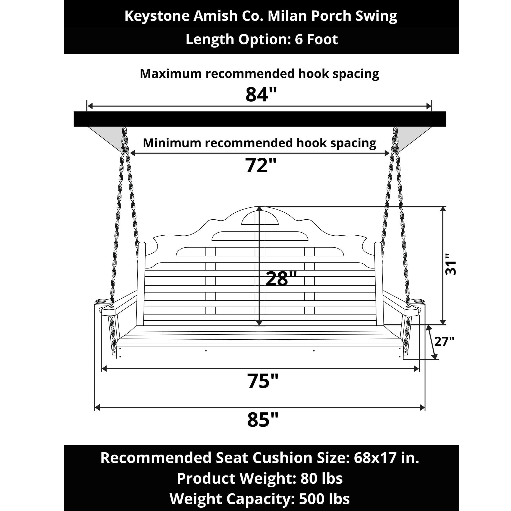 Keystone Amish Co. 6 Foot Milan Porch Swing, Cedar Stain