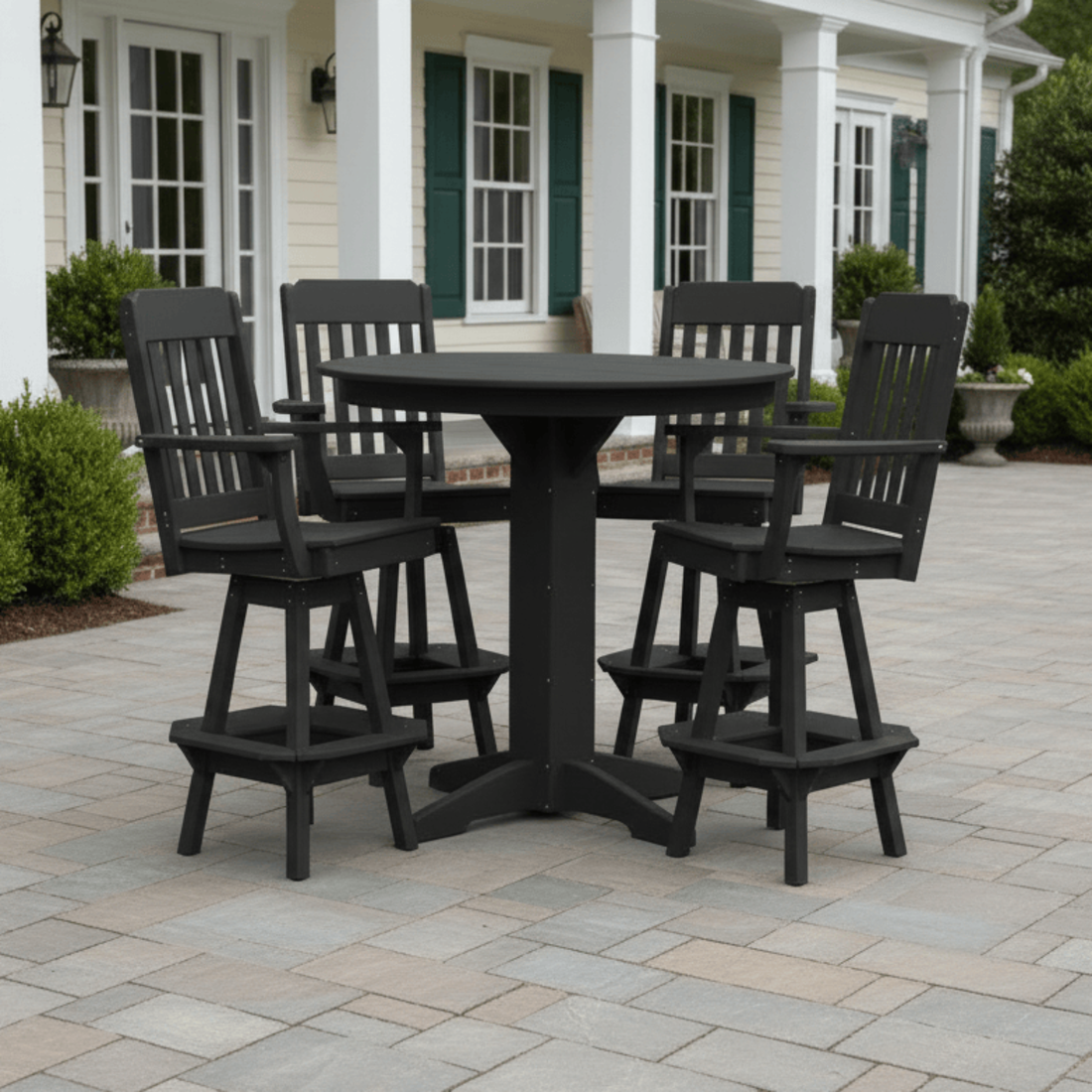 Keystone Amish Co. Traditional 5-Piece Bar Poly Dining Set with Round Table