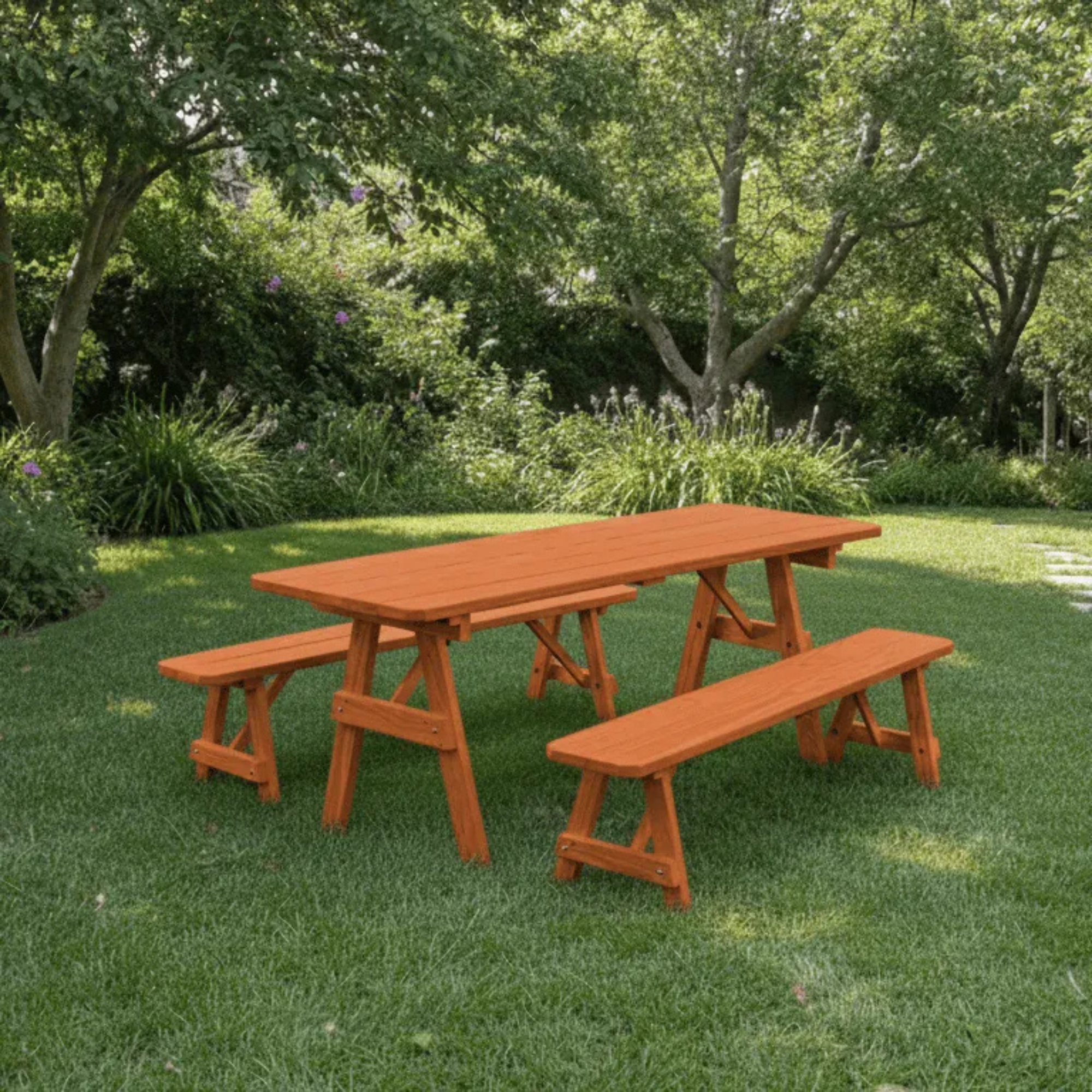 Keystone Amish Co. Pine Traditional Outdoor Dining Set with Benches ...