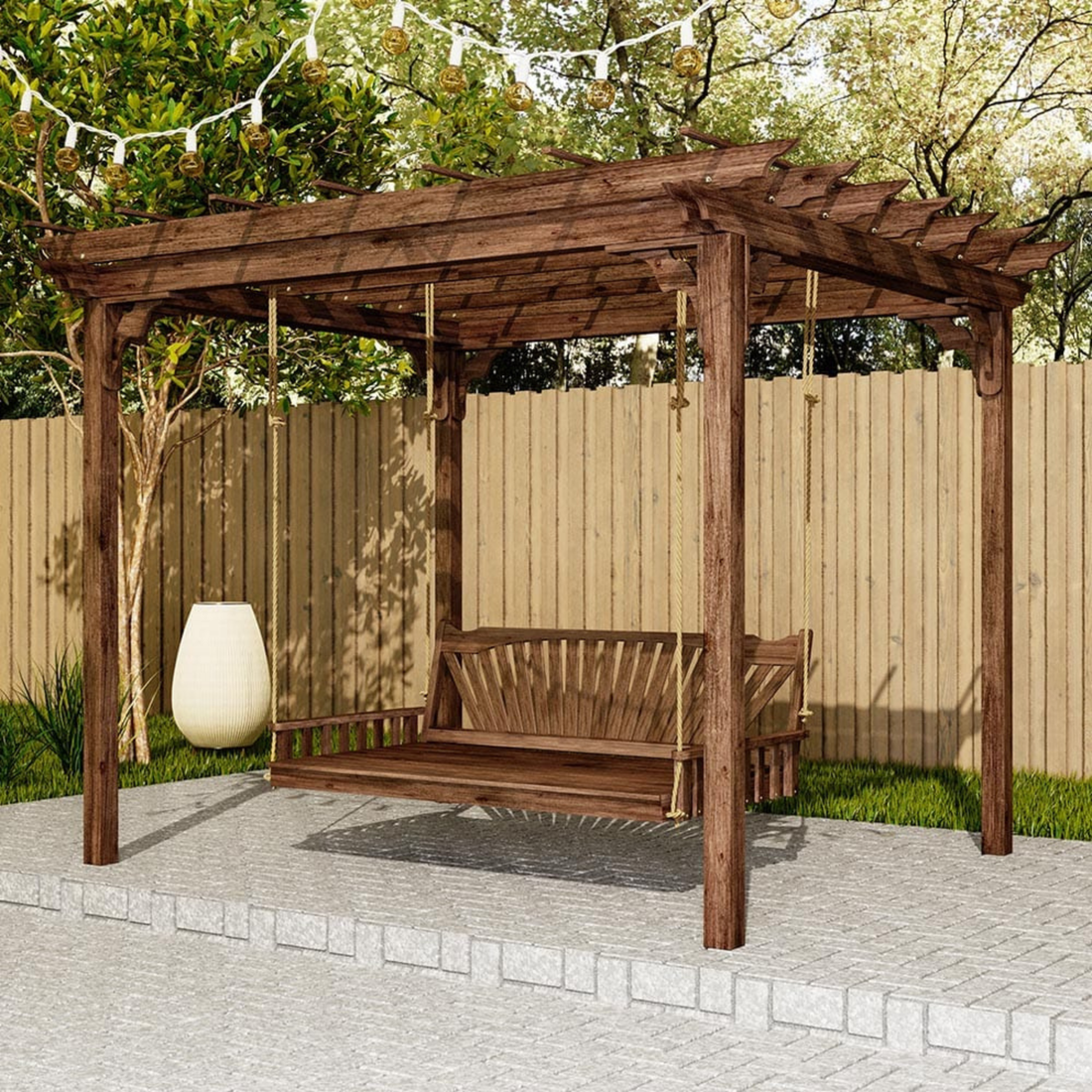 Keystone Amish Co. Sunburst Red Cedar Pergola Swing Bed Set