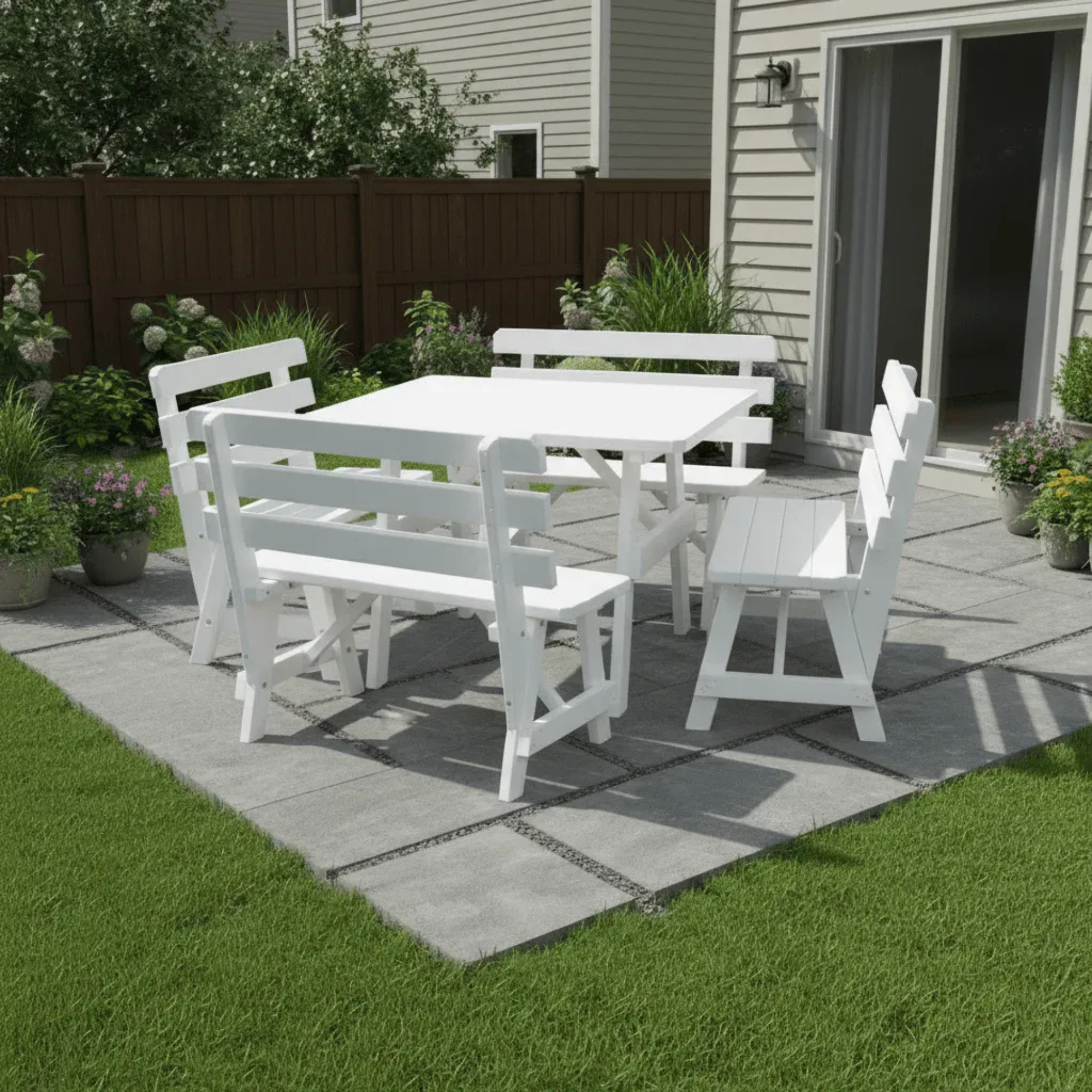 Keystone Amish Co. 5-Piece Wood Outdoor Dining Set with Backed Benches ...