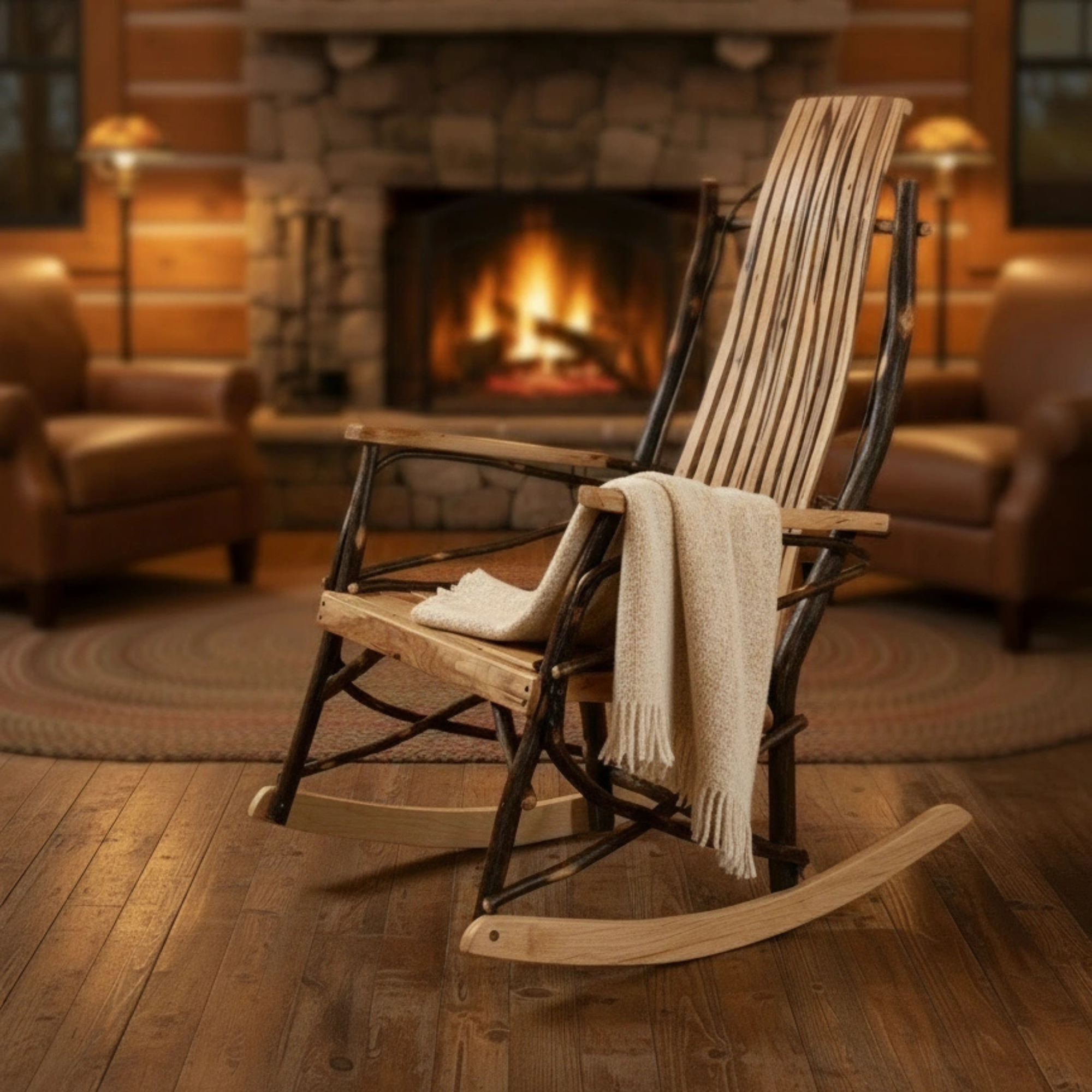 Keystone Amish Co. Hickory 9-Slat Rustic Wooden Rocking Chair