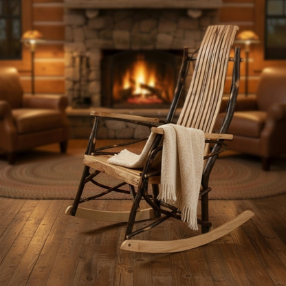 Keystone Amish Co. Hickory 9-Slat Rustic Wooden Rocking Chair