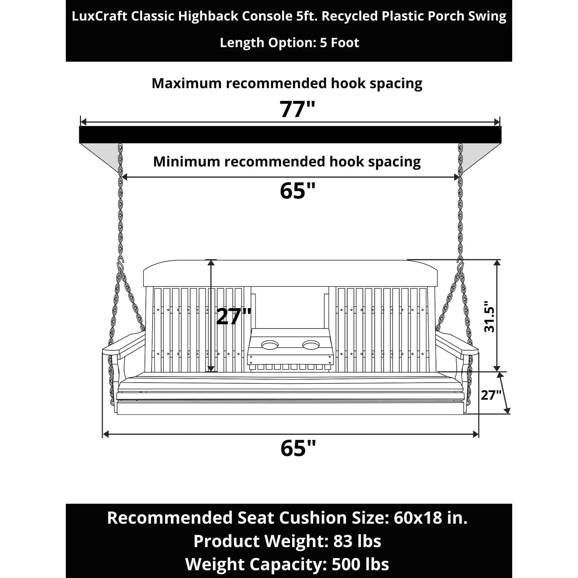 LuxCraft Classic Highback Console 5-Foot Poly Composite Porch Swing