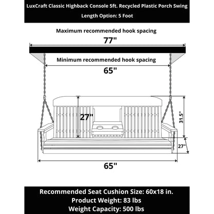LuxCraft Classic Highback Console 5-Foot Poly Composite Porch Swing