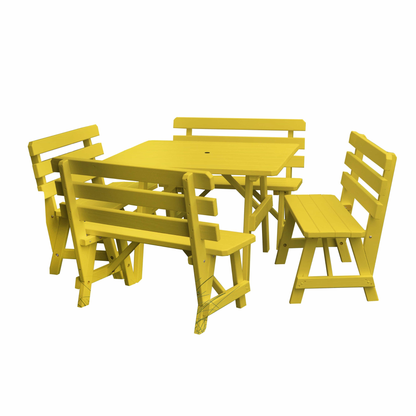 Keystone Amish Co. 5-Piece Wood Outdoor Dining Set with Backed Benches